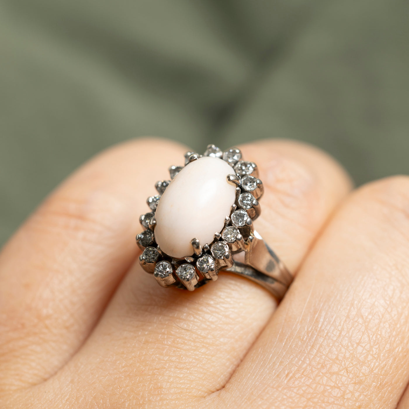 18k Pink Coral & Diamond Halo Ring | 3.12ct, 0.51ctw | SZ 6