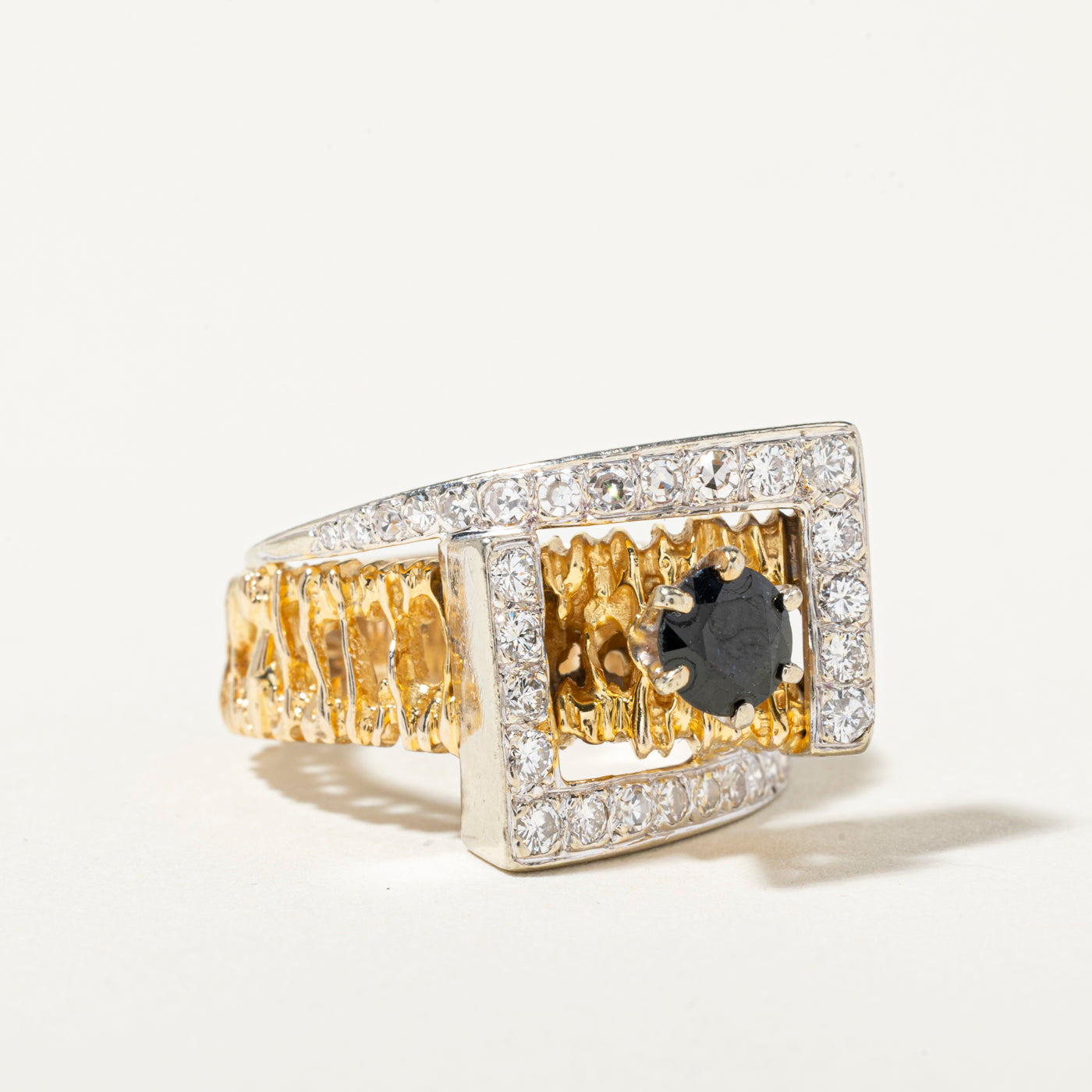 18k Sapphire & Diamond Geometric Cocktail Ring | 0.64ct, 0.56ctw | SZ 8.5