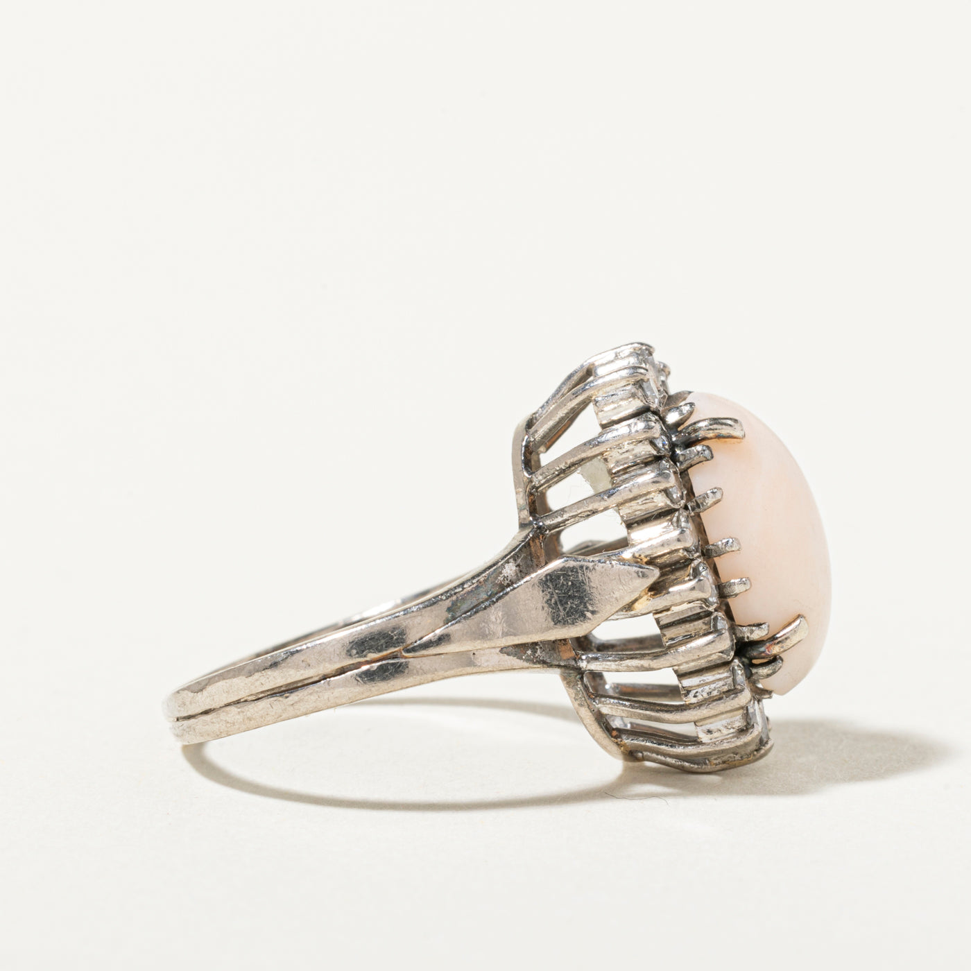 18k Pink Coral & Diamond Halo Ring | 3.12ct, 0.51ctw | SZ 6