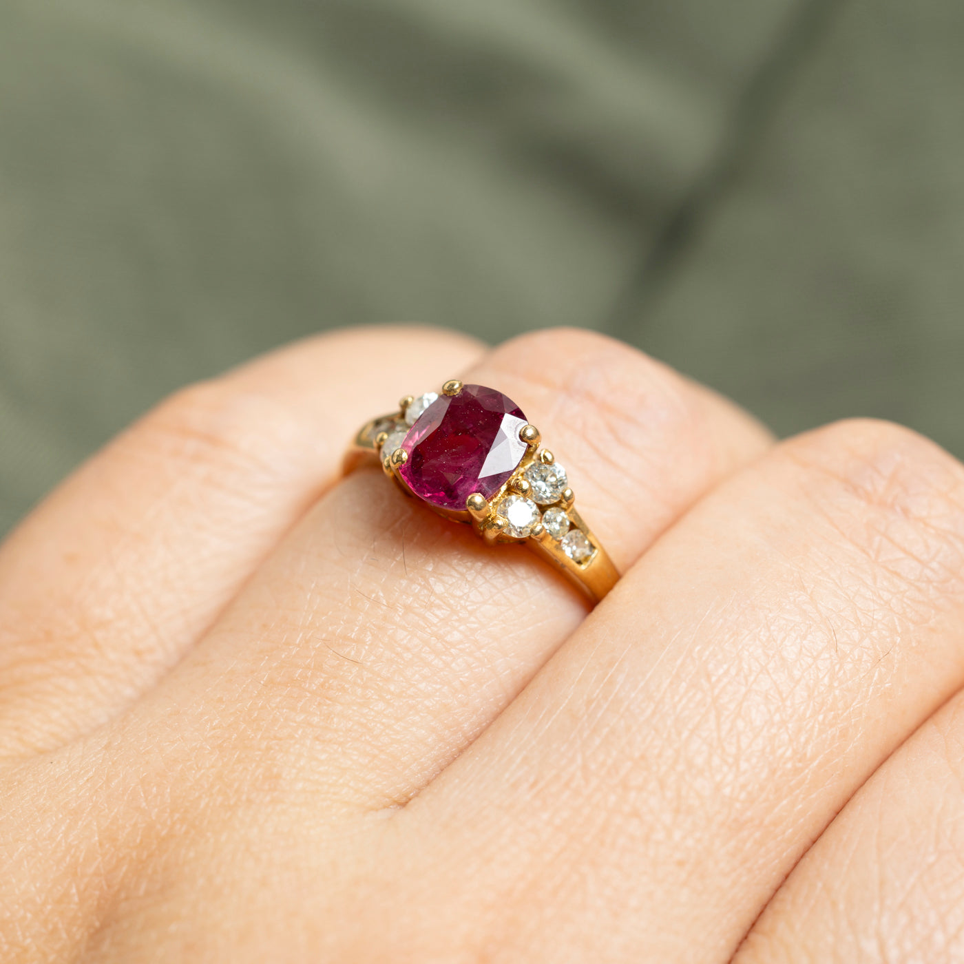 18k Ruby & Diamond Cathedral Ring | 1.17ct, 0.30ctw | SZ 7.25