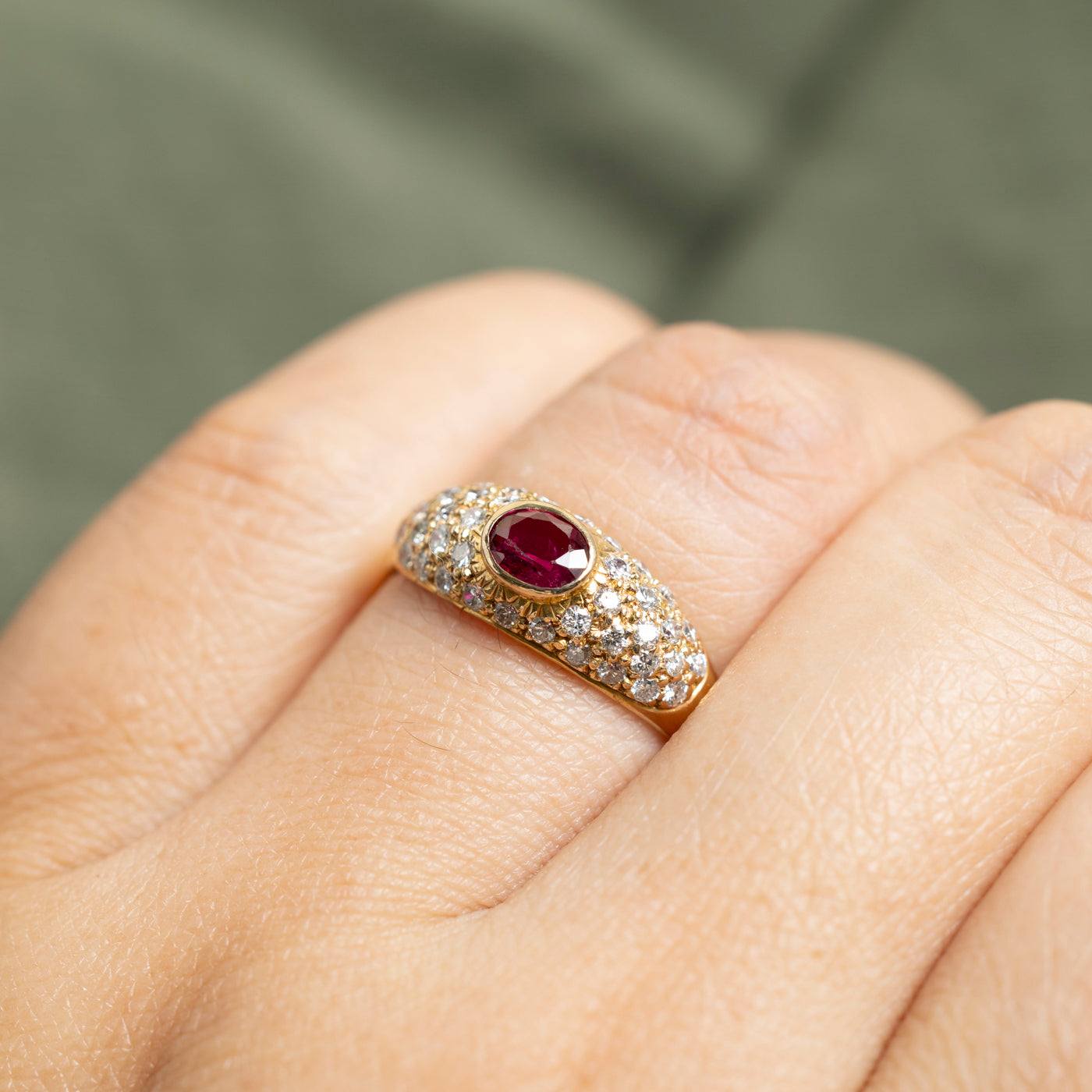 18k Bezel Set Ruby & Diamond Dome Ring | 0.30ct, 0.54ctw | SZ 7.5