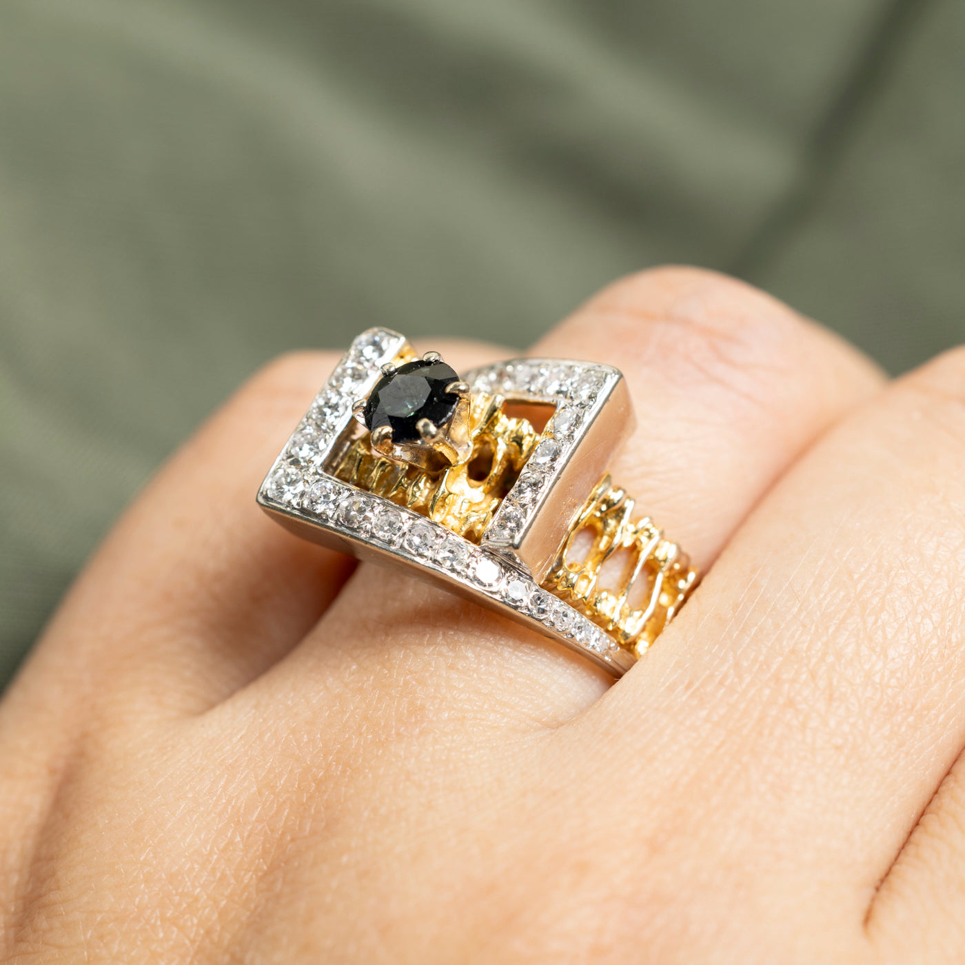 18k Sapphire & Diamond Geometric Cocktail Ring | 0.64ct, 0.56ctw | SZ 8.5