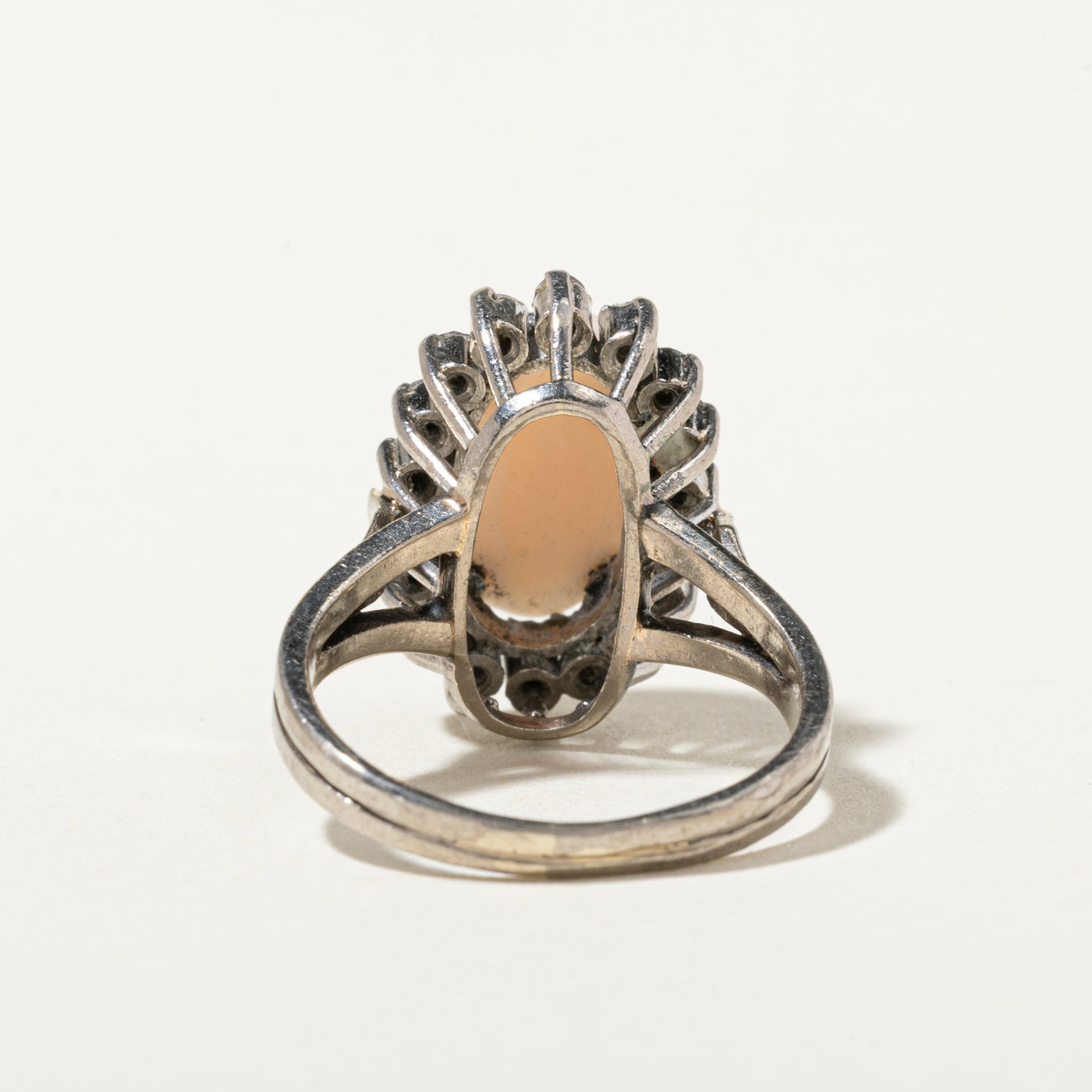 18k Pink Coral & Diamond Halo Ring | 3.12ct, 0.51ctw | SZ 6
