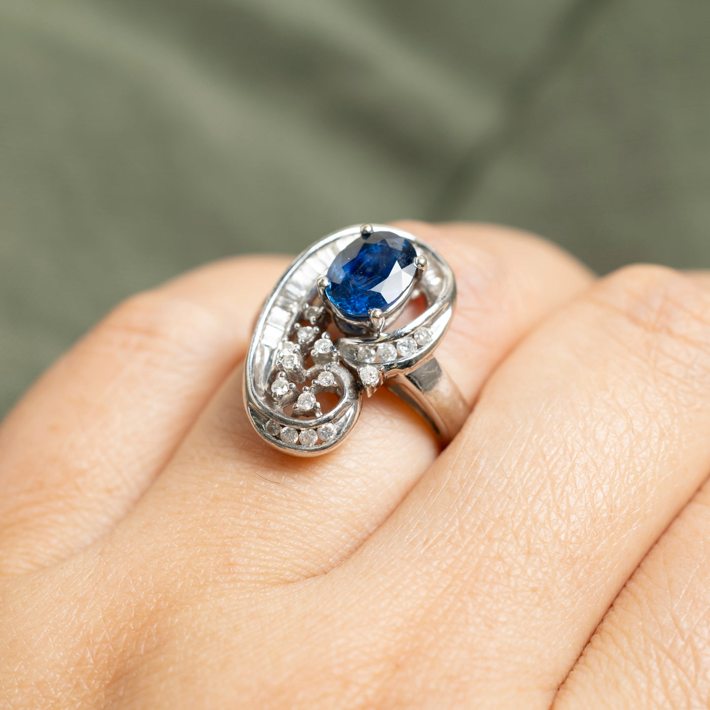 14k Sapphire & Diamond Waterfall Abstract Cocktail Ring | 1.45ct, 0.42ctw | SZ 5.75