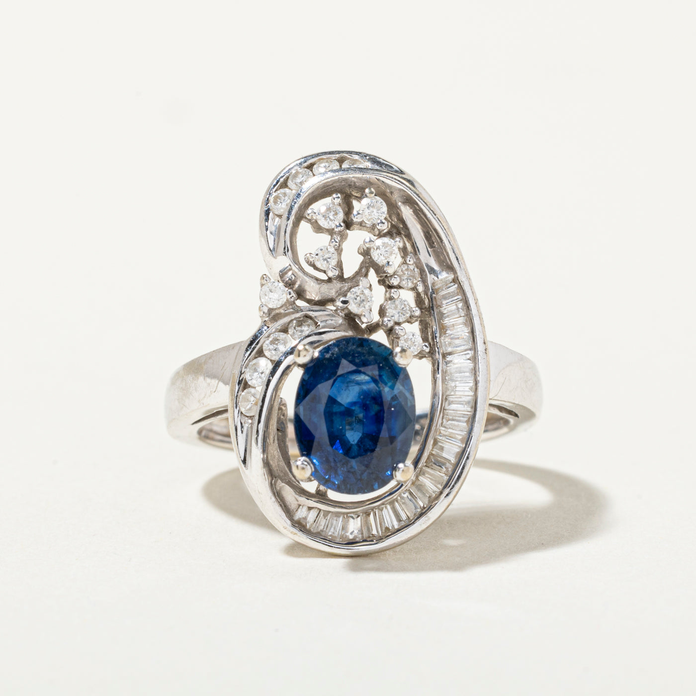 14k Sapphire & Diamond Waterfall Abstract Cocktail Ring | 1.45ct, 0.42ctw | SZ 5.75