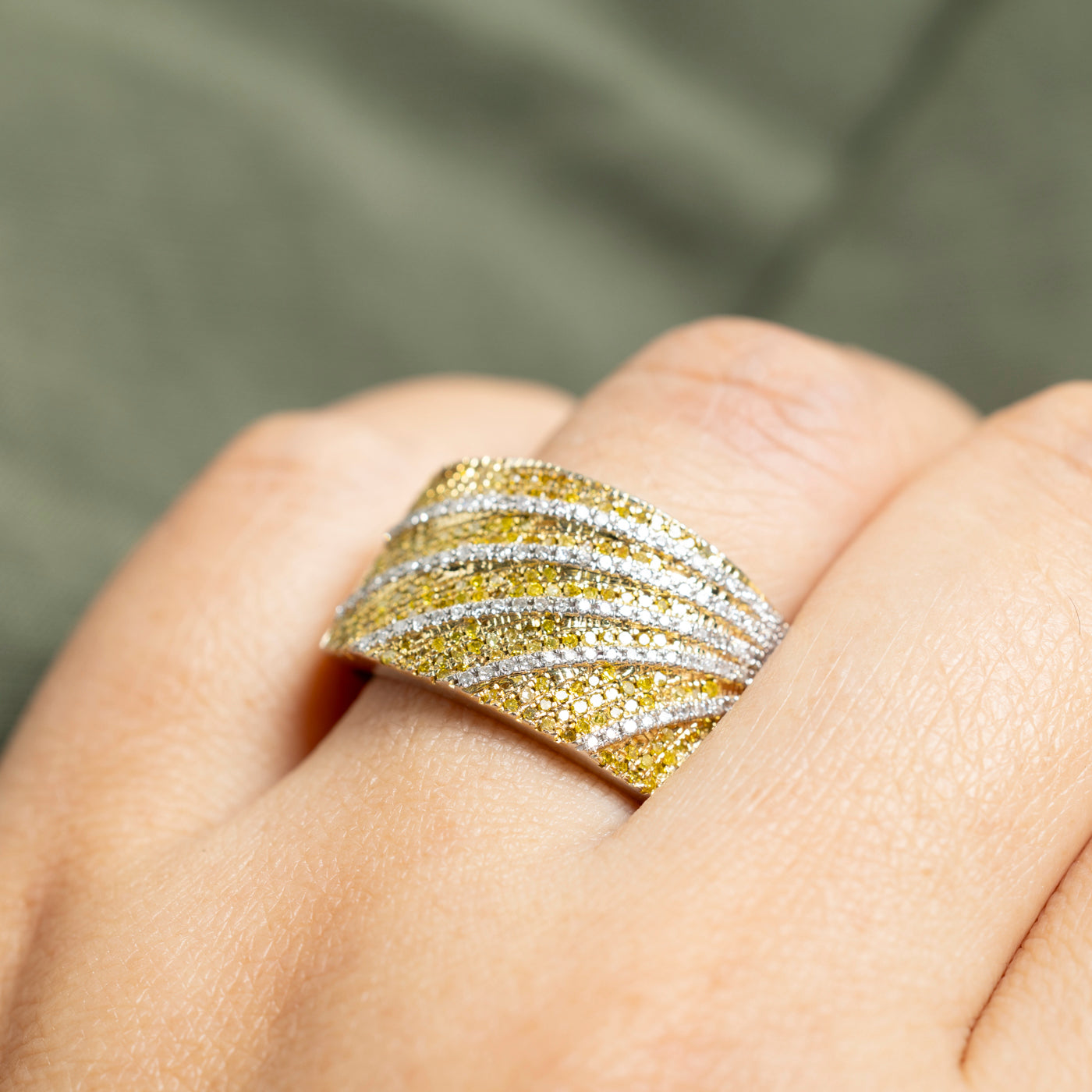10k Pave Set Yellow & White Diamond Rising Sun Ring | 0.88ctw | SZ 9.25