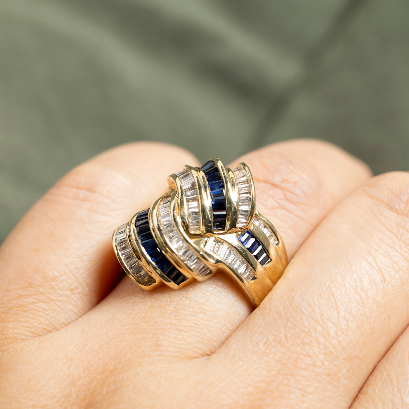 14k Sapphire & Diamond Abstract Knot Ring | 0.87ctw, 1.19ctw | SZ 7.75
