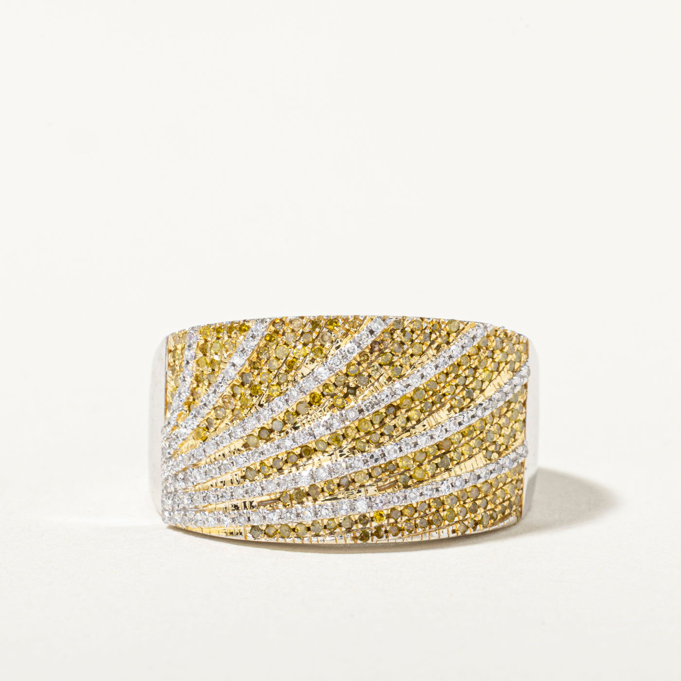 10k Pave Set Yellow & White Diamond Rising Sun Ring | 0.88ctw | SZ 9.25