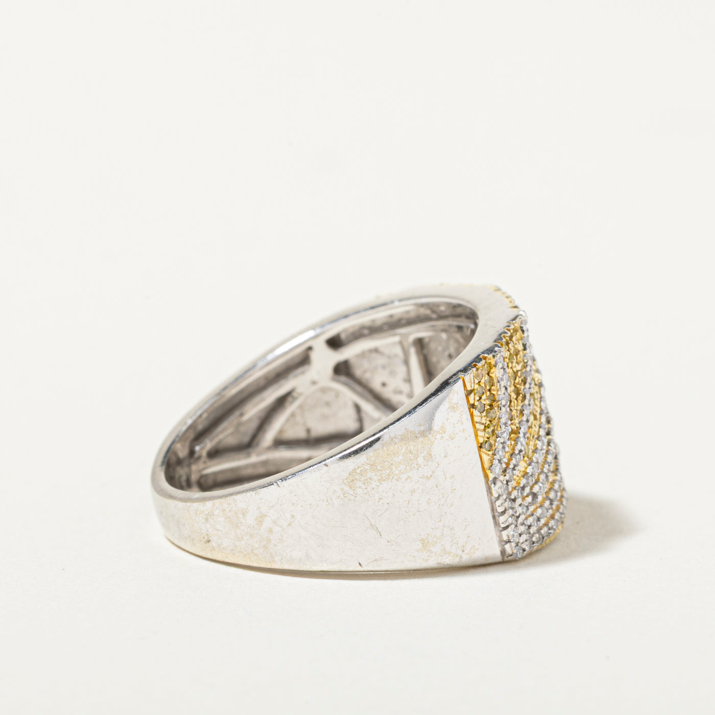 10k Pave Set Yellow & White Diamond Rising Sun Ring | 0.88ctw | SZ 9.25