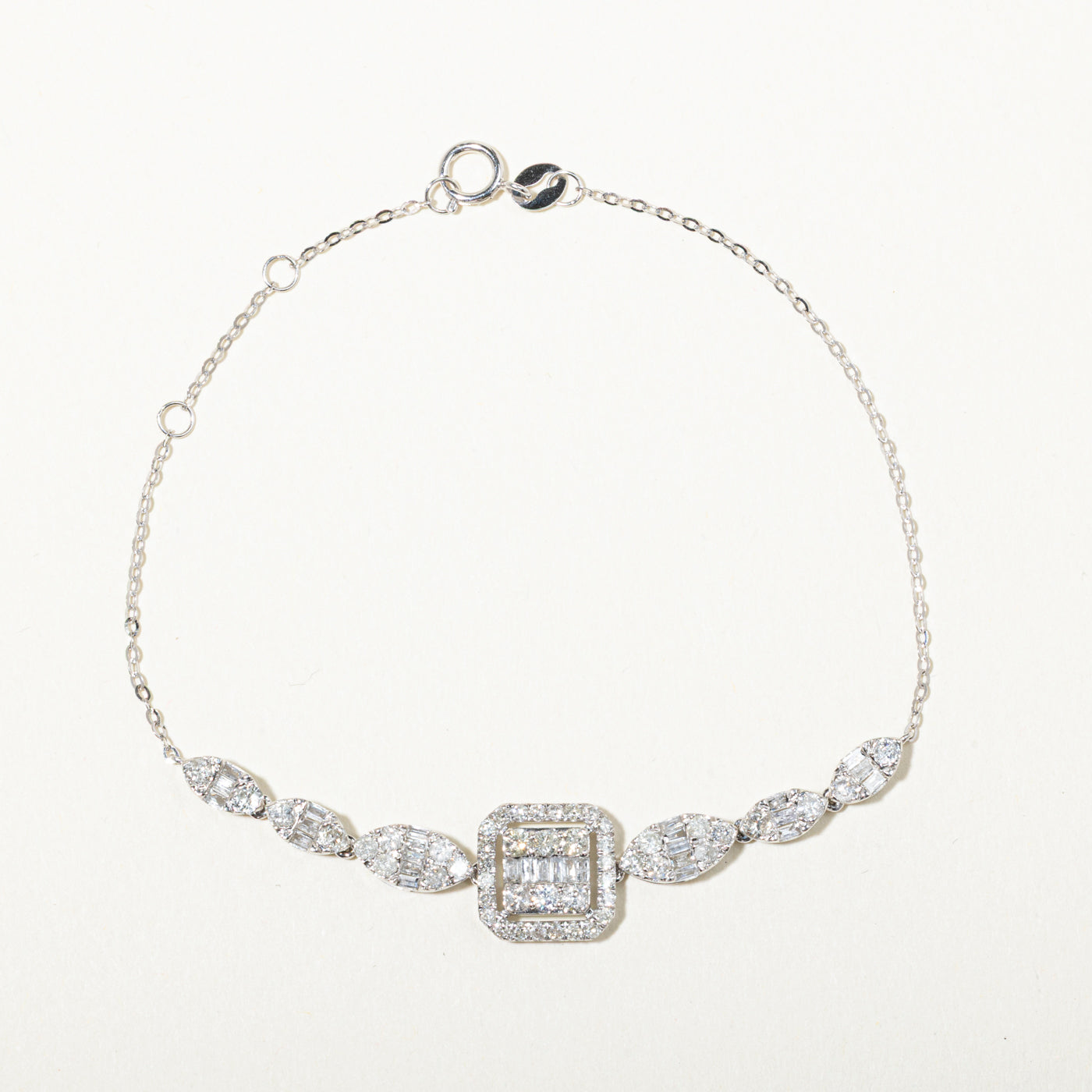 18k Diamond Marquise & Soft Square Adjustable Bracelet | 1.41ctw | 6"
