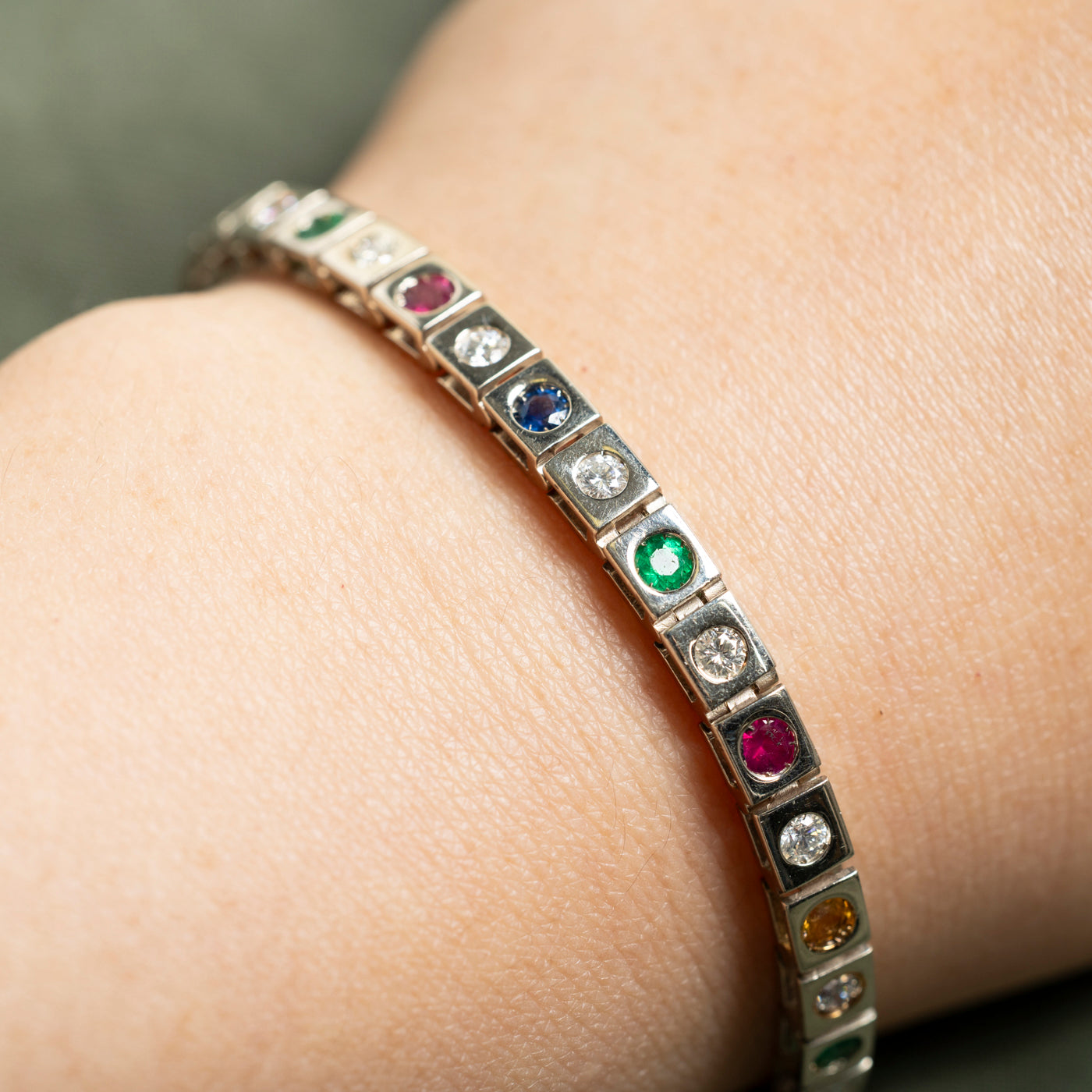 14k Rainbow Multi-Gemstone & Diamond Bracelet | 1.28ctw, 1.75ctw