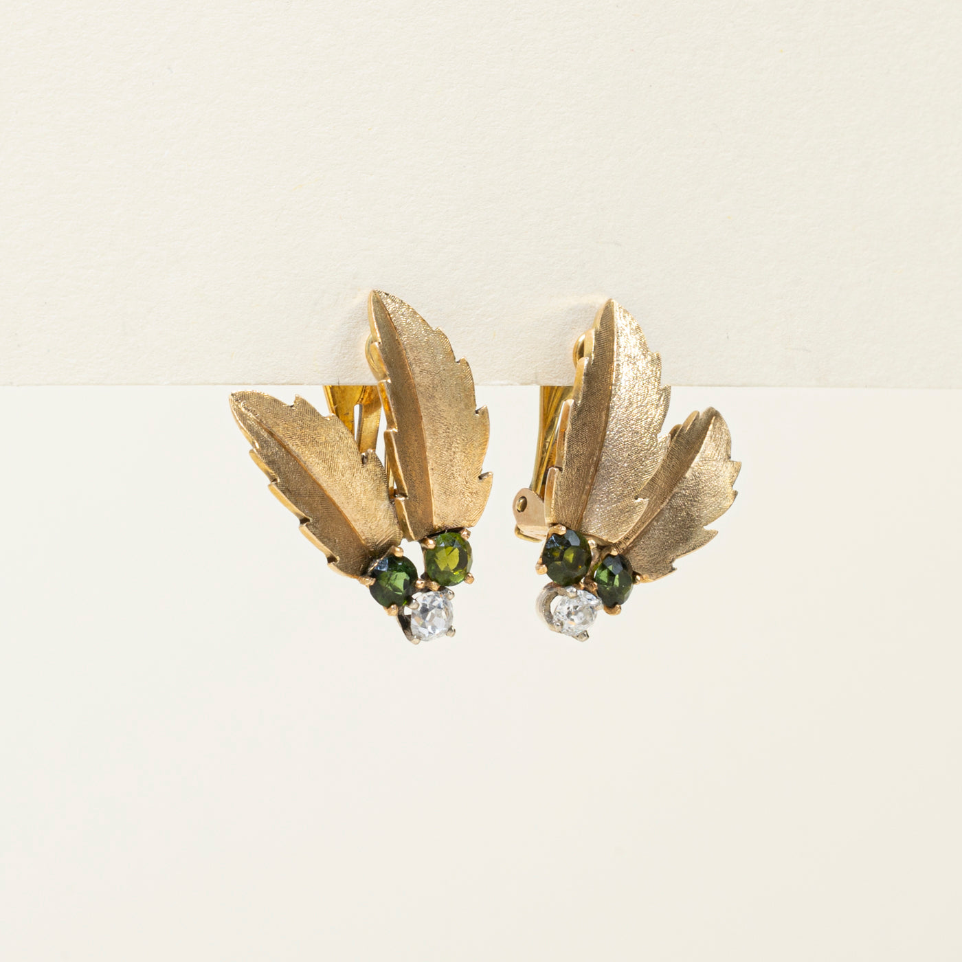 14k Tourmaline & Diamond Feather Clip-On Earrings | 1.13ctw, 0.51ctw