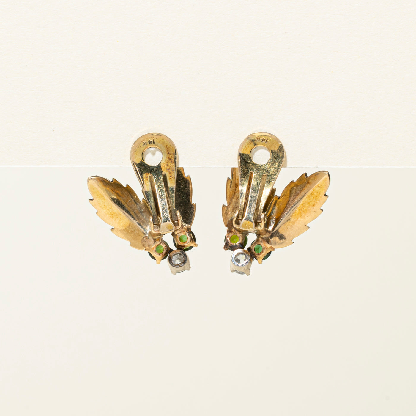14k Tourmaline & Diamond Feather Clip-On Earrings | 1.13ctw, 0.51ctw