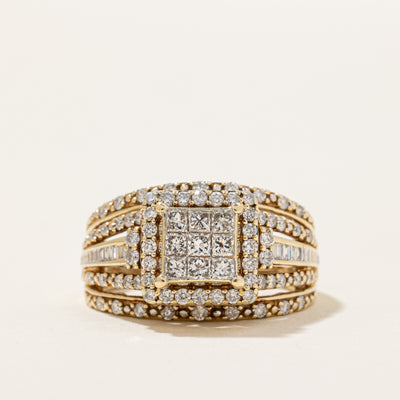 Princess Cut Diamond Cluster Cocktail Ring | 1.02ctw | SZ 7 |
