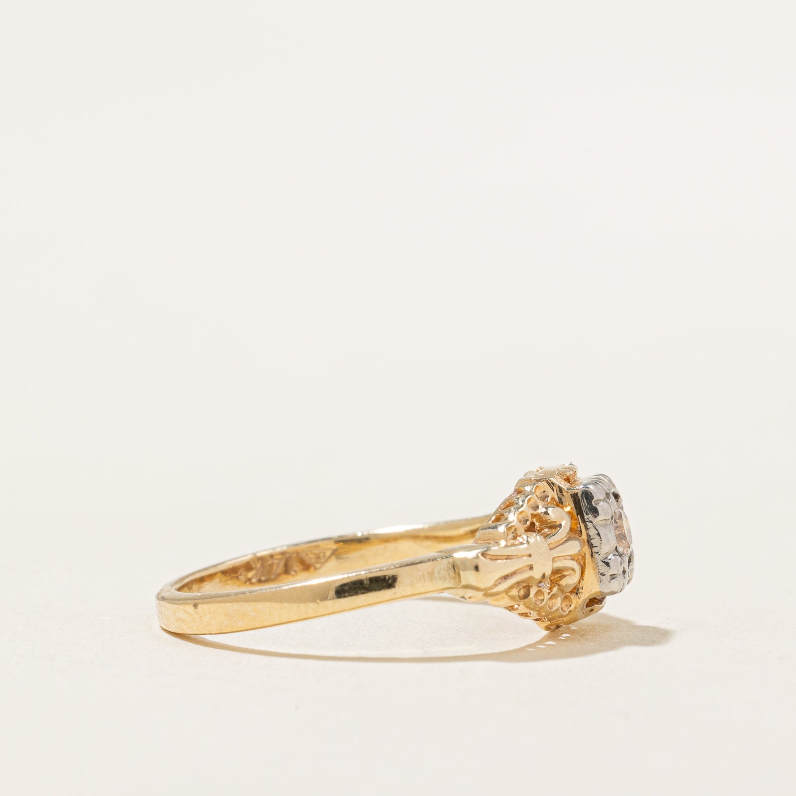 Bague ornée d'un diamant taille ancienne européenne | 0,14 ct | Taille 4,5 | 