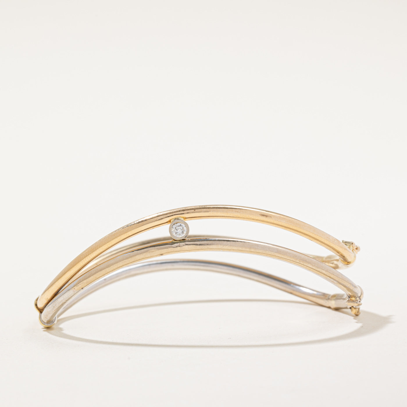 Two Tone Gold Diamond Curved Bangle | 0.16ct | 9" |