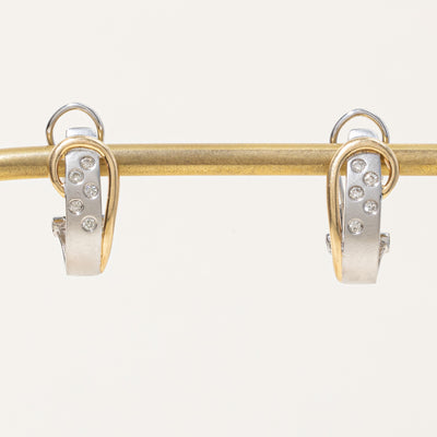 Two Tone Gold Diamond Oval Hoop Earrings | 0.12ctw |