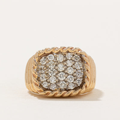 Pave Set Diamond Textured Signet Ring | 0.70ctw | SZ 5.5 |