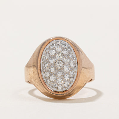 Pave Set Diamond Oval Signet Ring | 0.58ctw | SZ 9.5 |