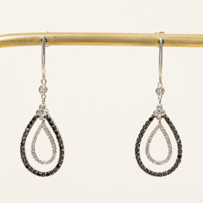 Black Diamond & Diamond Drop Earrings | 0.60ctw, 0.10ctw |
