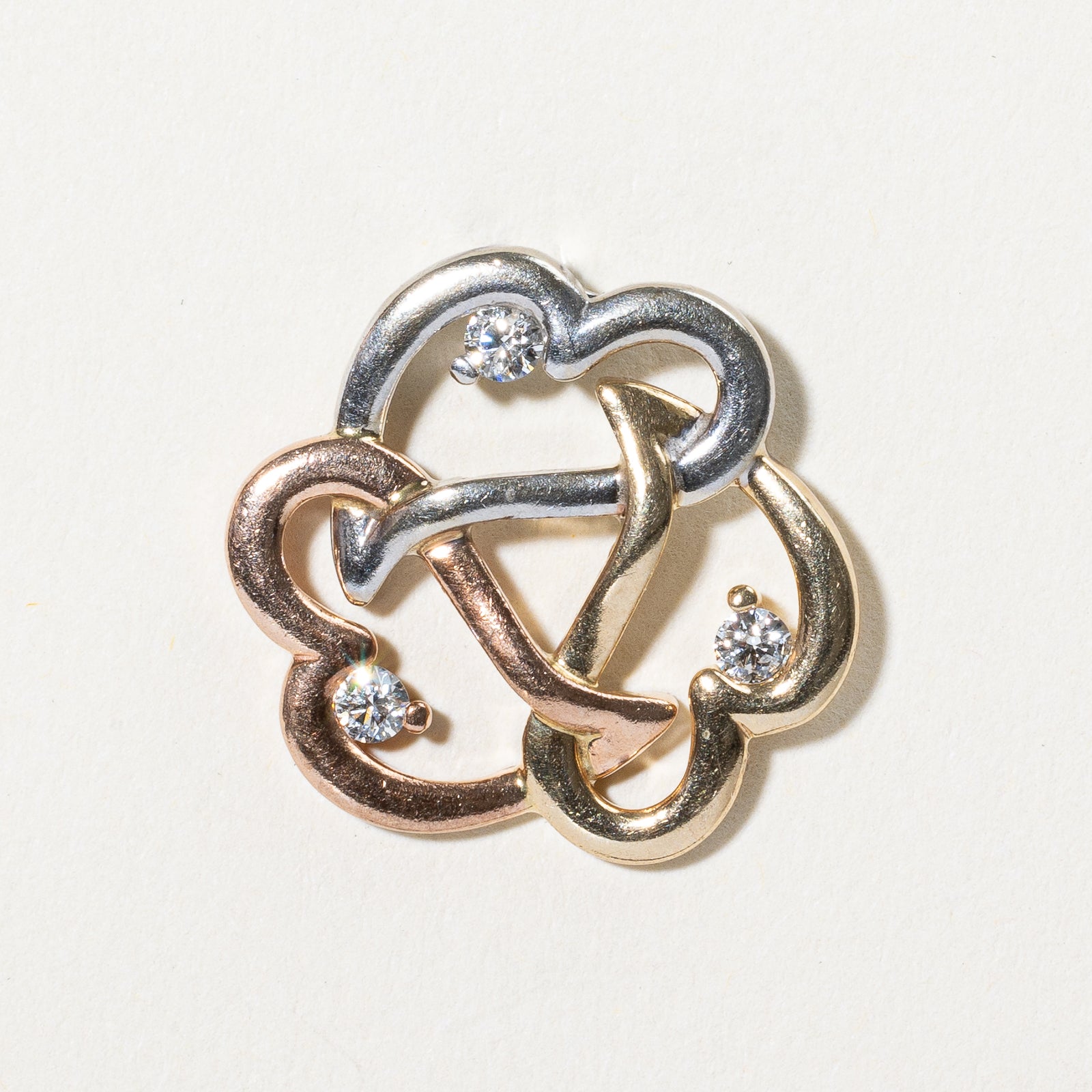 Tri Tone Gold Triple Heart Diamond Pendant | 0.15ctw |
