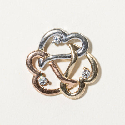 Tri Tone Gold Triple Heart Diamond Pendant | 0.15ctw |