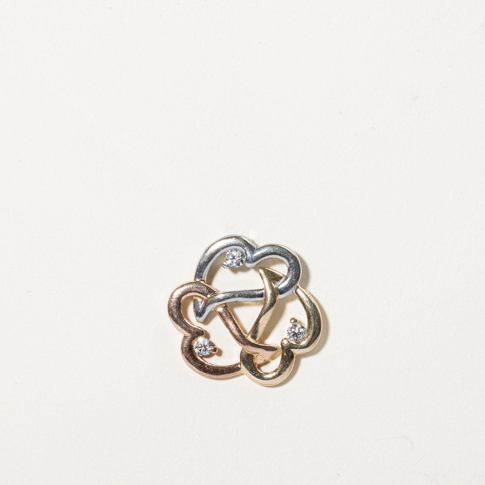 Tri Tone Gold Triple Heart Diamond Pendant | 0.15ctw |