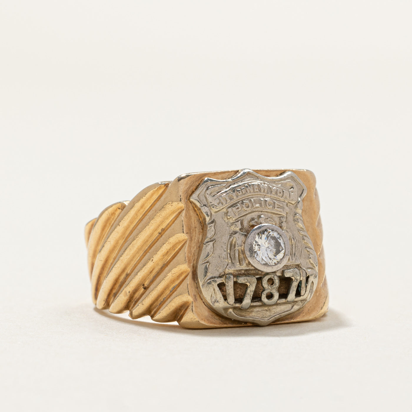 Bague chevalière en diamant « Police de la ville de New York » | 0,20 ct | Taille 10,25