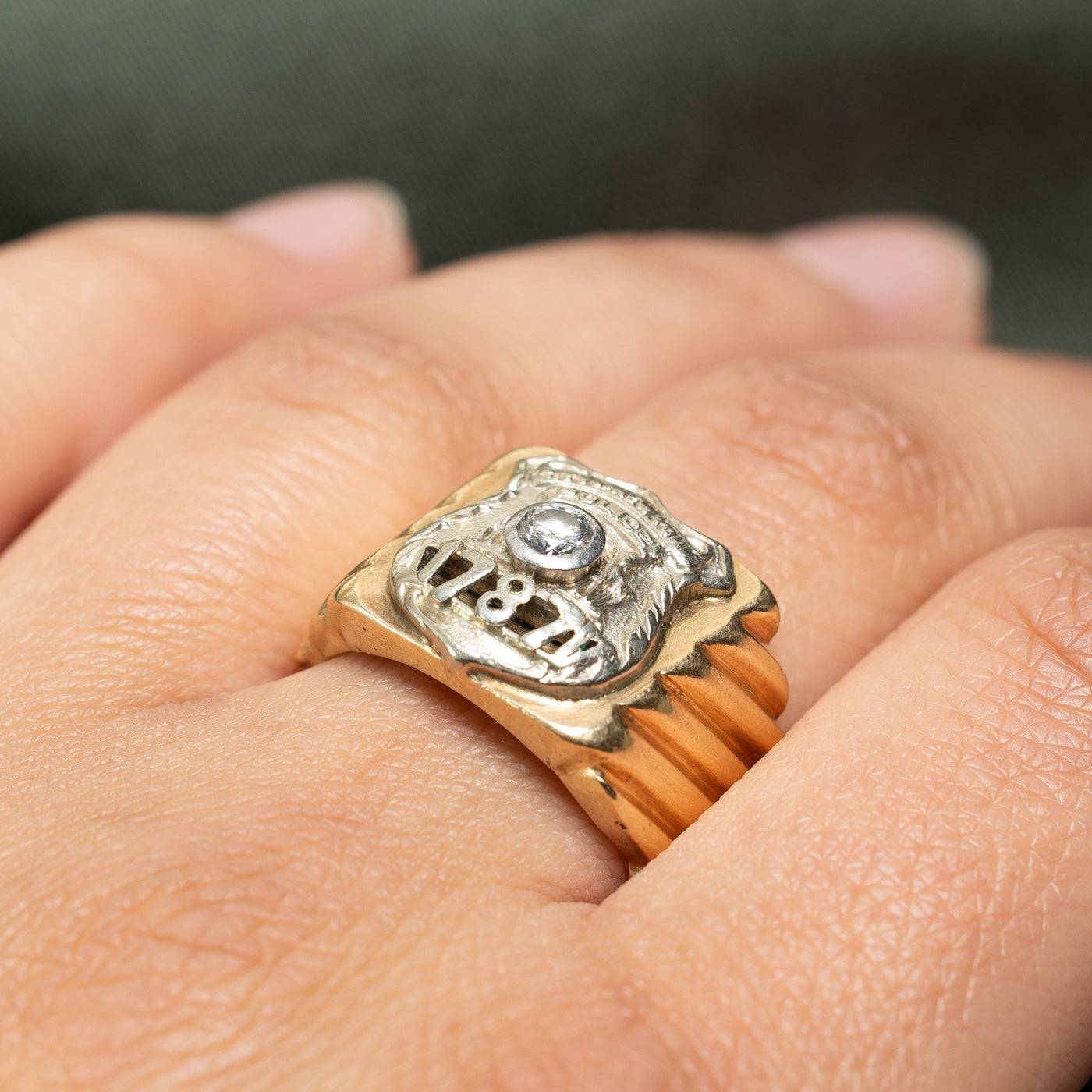 Bague chevalière en diamant « Police de la ville de New York » | 0,20 ct | Taille 10,25