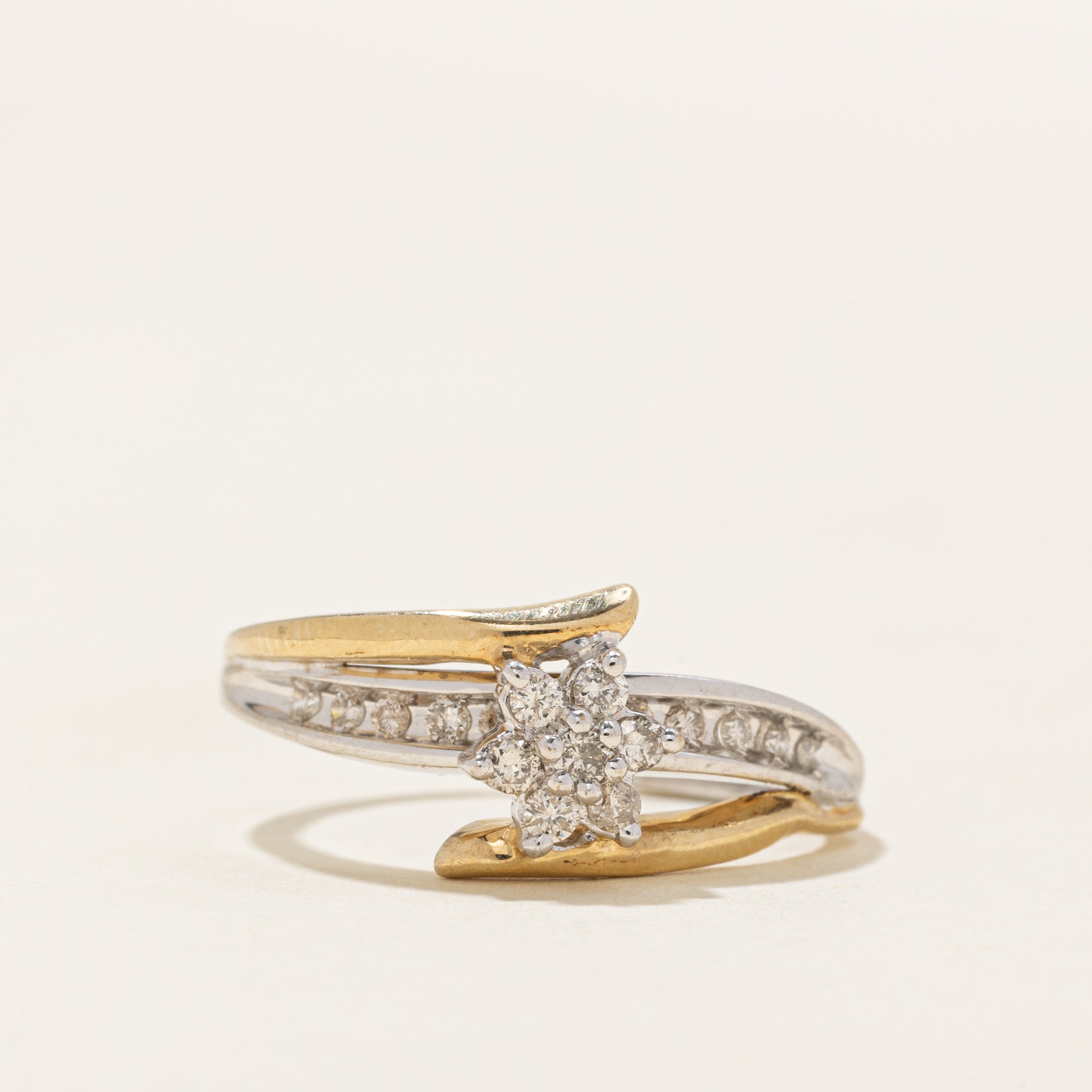 Two Tone Gold Diamond Petal Cluster Bypass Ring | 0.21ctw | SZ 7.0 |