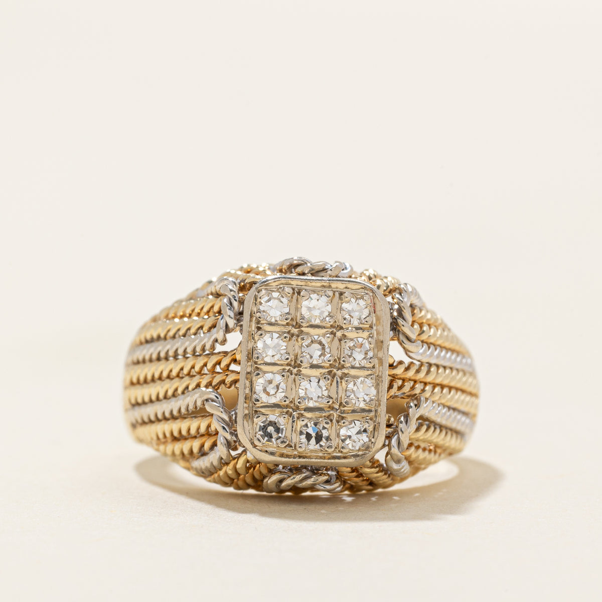 Diamond Grid Statement Rope Ring | 0.18ctw | SZ 5.25