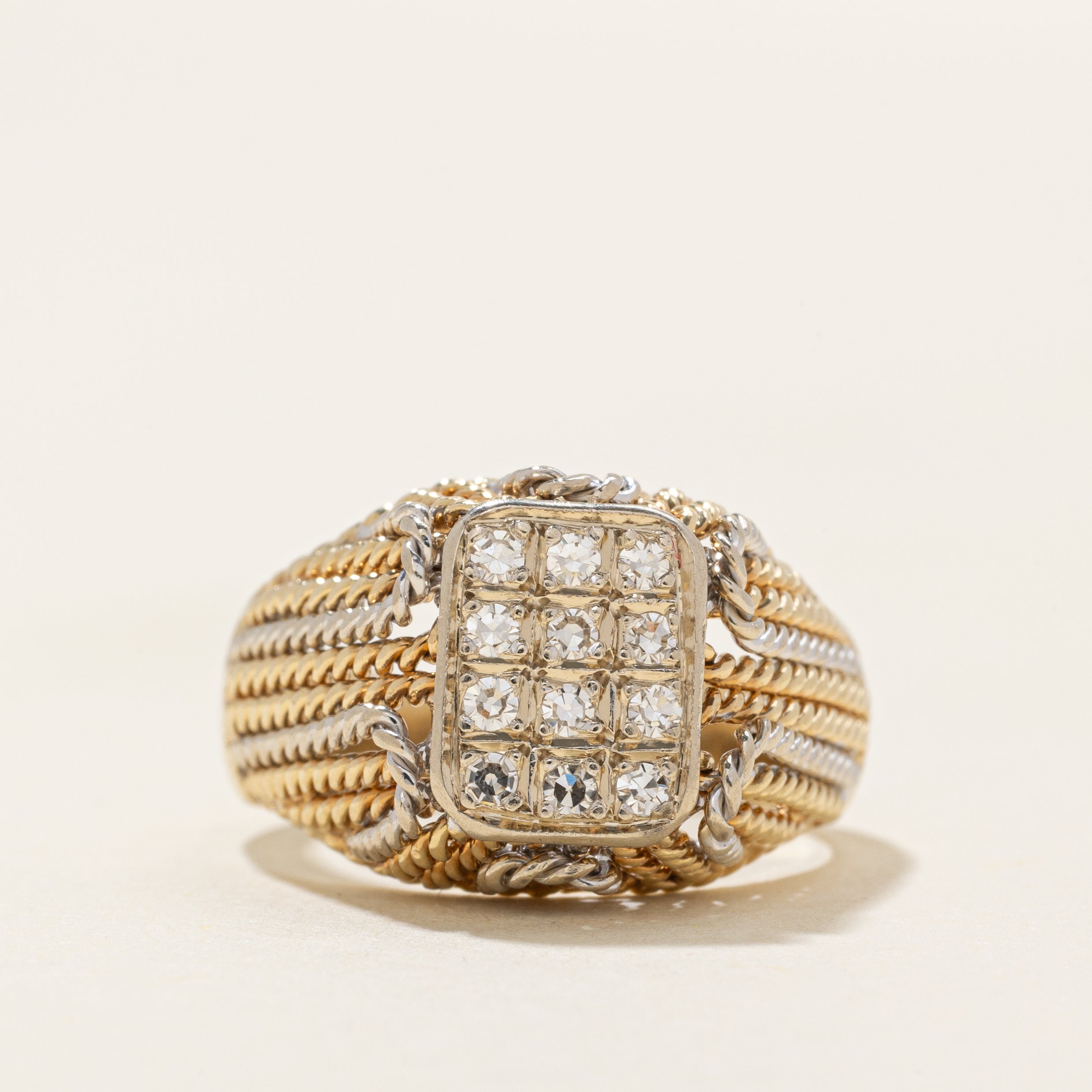 Diamond Grid Statement Rope Ring | 0.18ctw | SZ 5.25 |