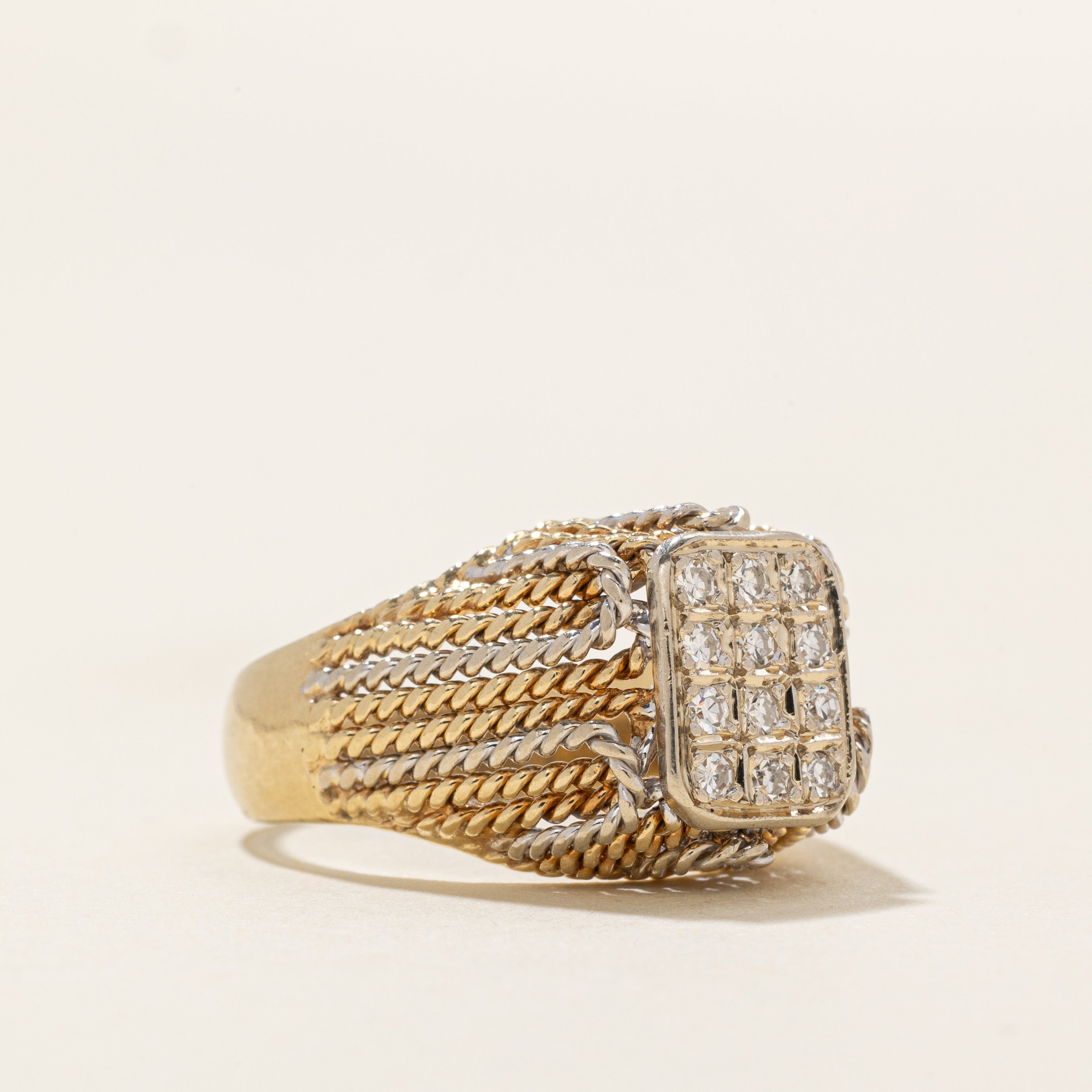 Diamond Grid Statement Rope Ring | 0.18ctw | SZ 5.25 |