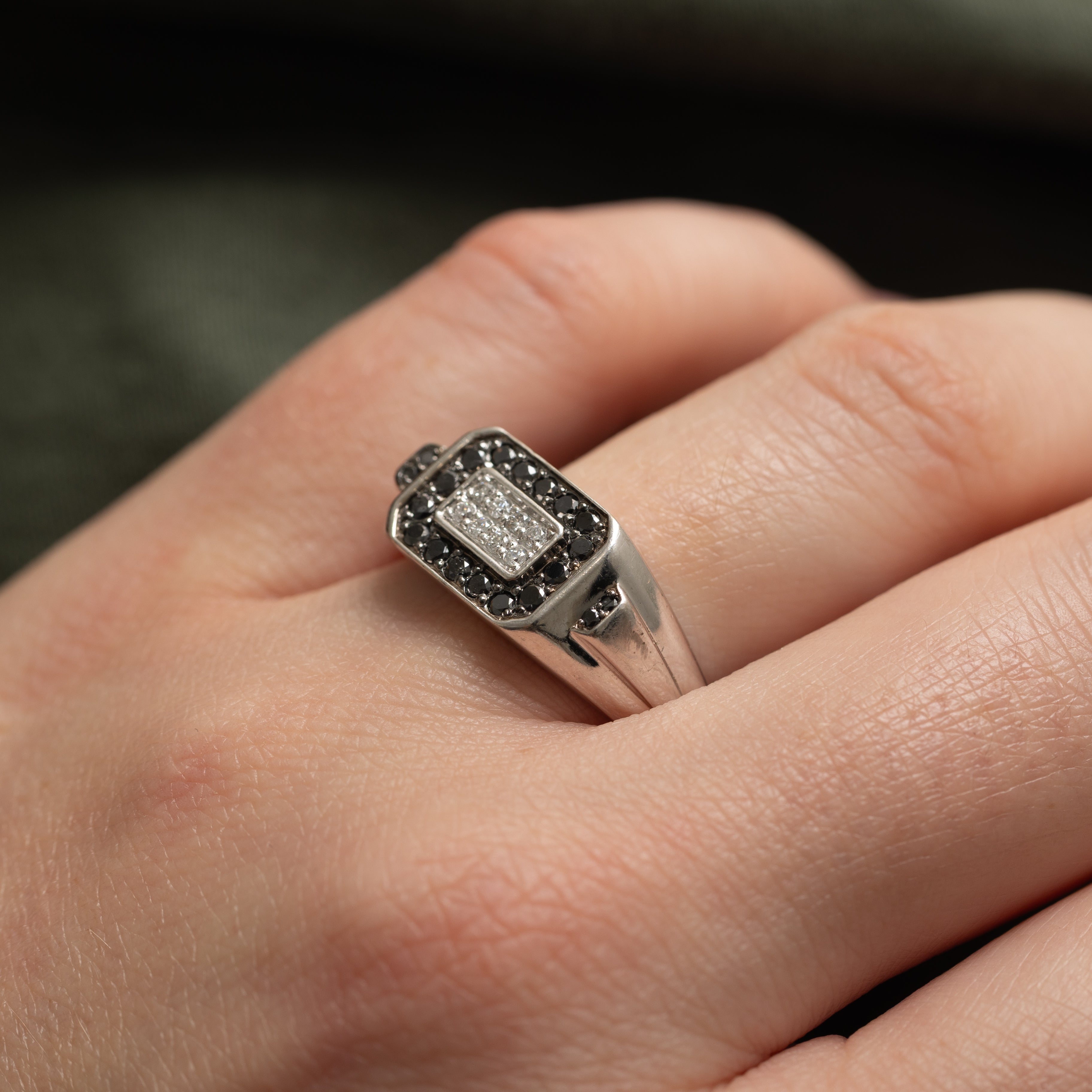 Pavé Set Black & White Diamond Grid Signet Ring | 0.26ctw | SZ 10.25 |
