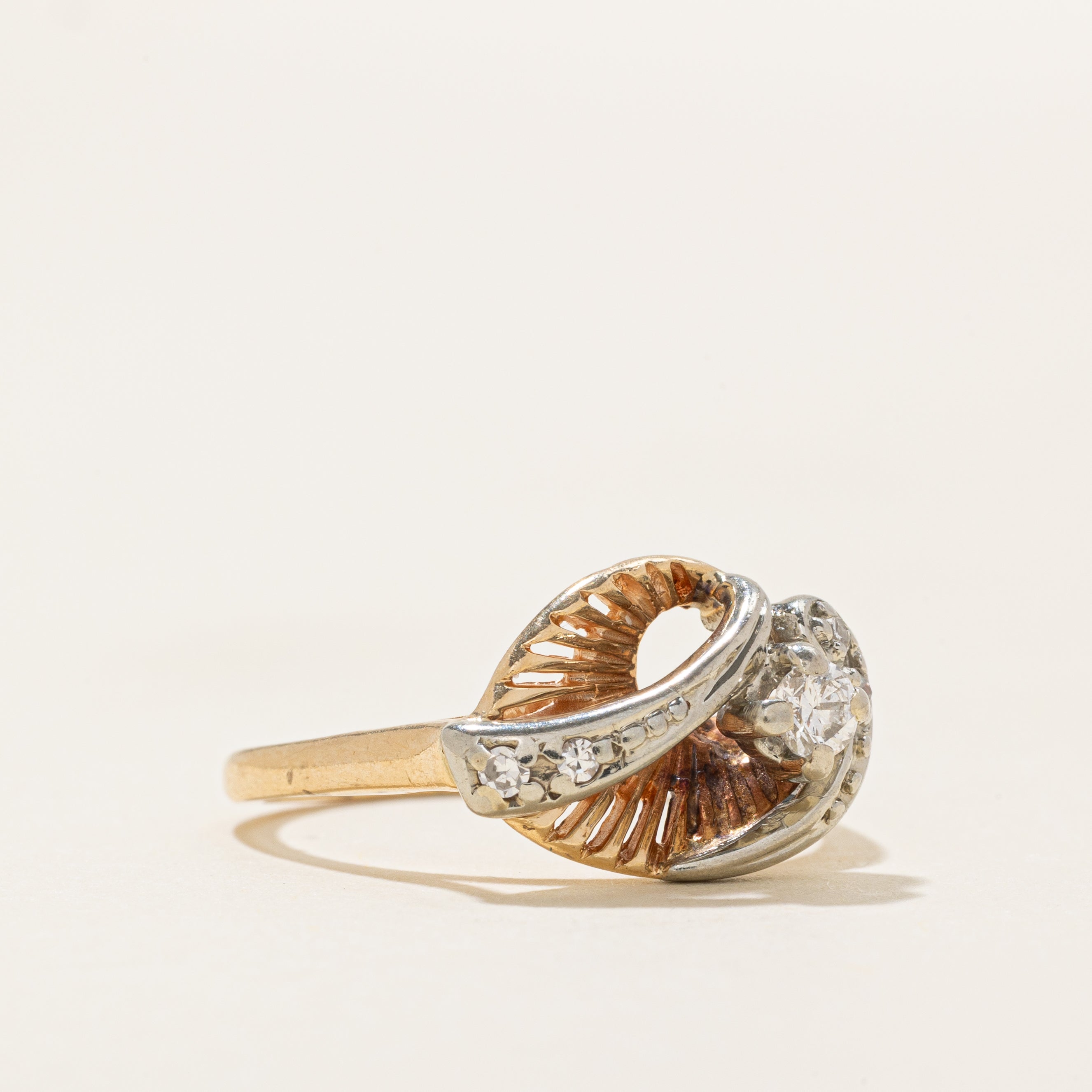 Diamond Accented Textured Abstract Ring | 0.13ctw | SZ 6.0 |