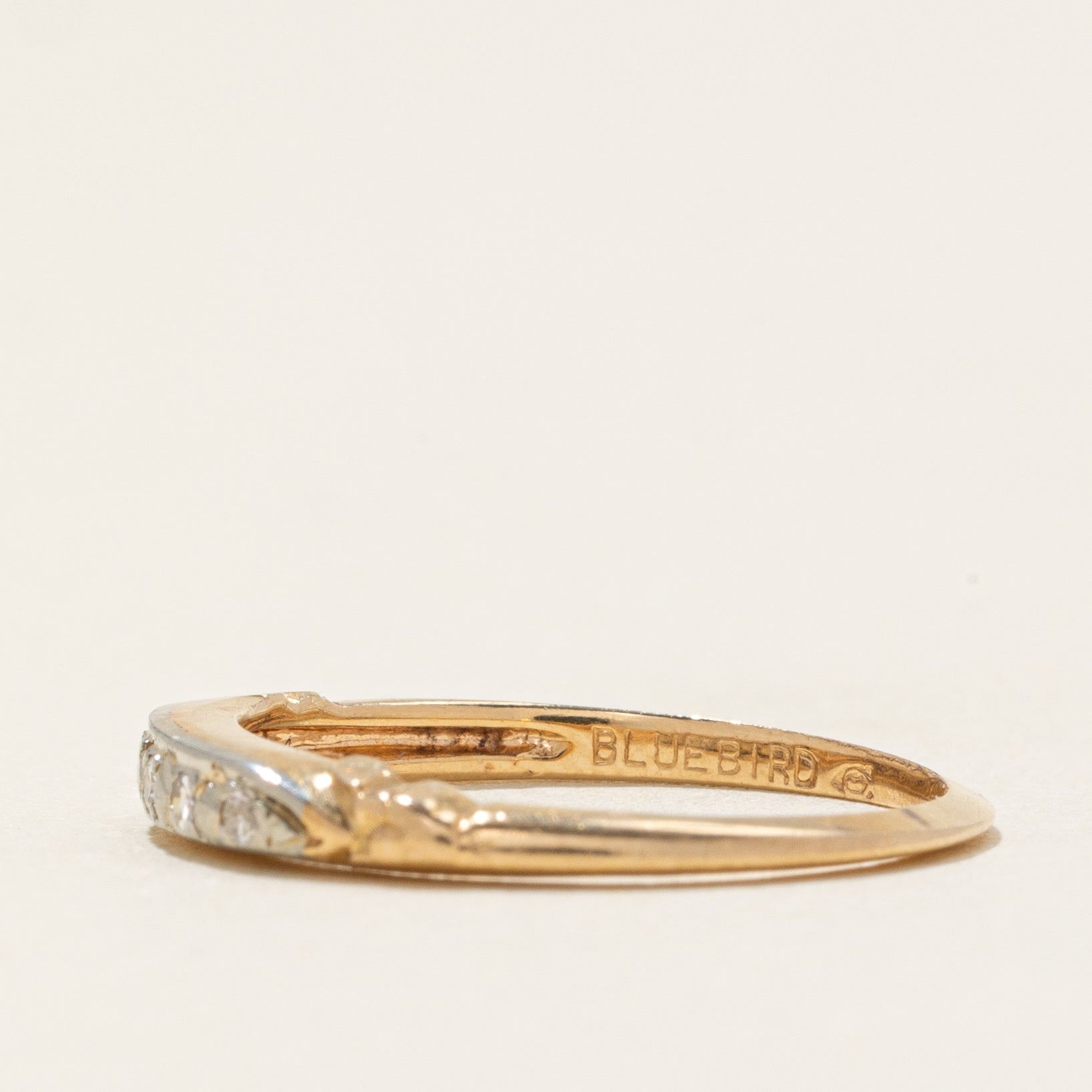 'Bluebird' Diamond Accented Textured Band | 0.05ctw | SZ 4.75 |