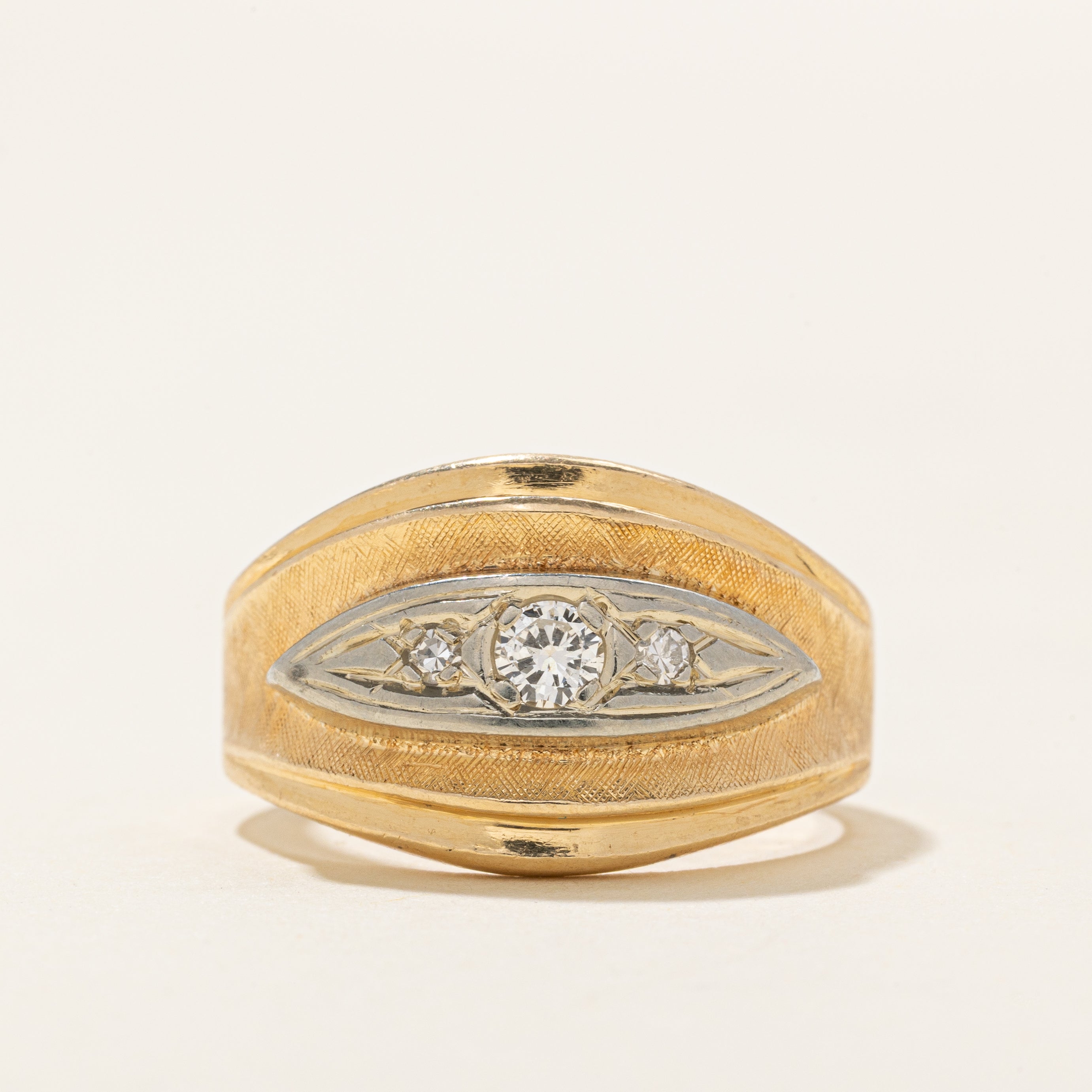 Diamond Marquise Shaped Textured Chunky Ring | 0.12ctw | SZ 6.0 |