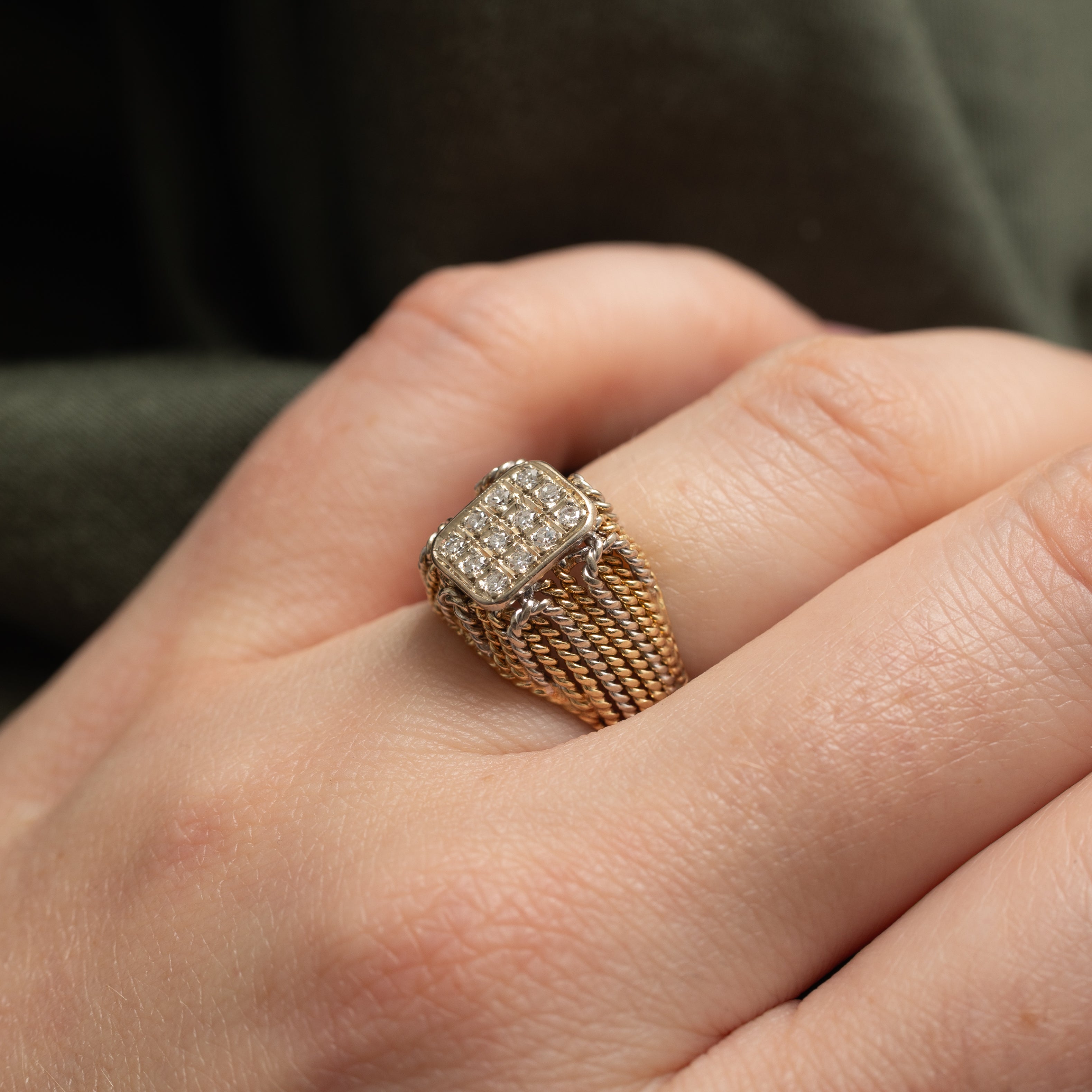 Diamond Grid Statement Rope Ring | 0.18ctw | SZ 5.25 |