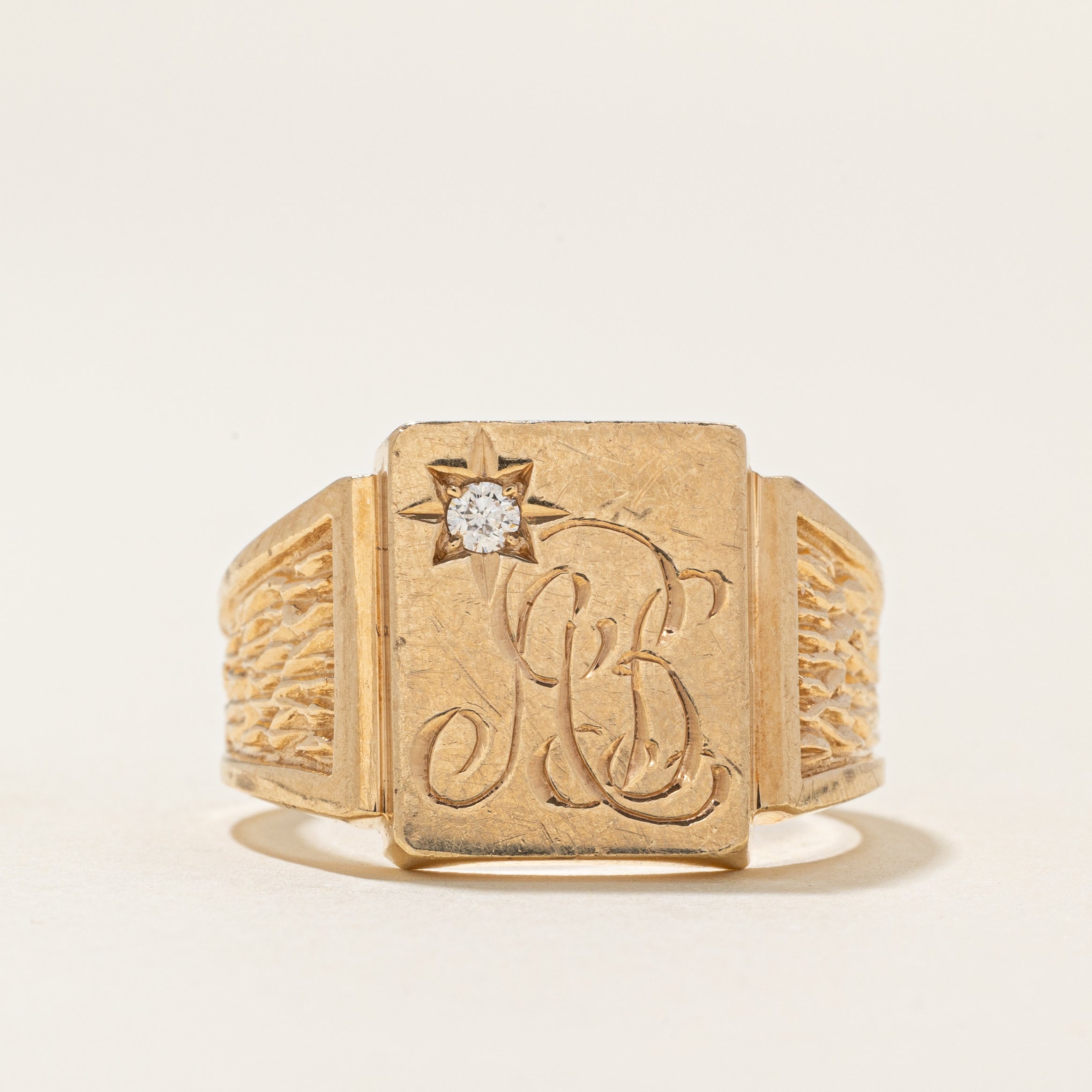 Star Set Diamond "AB" Initial Signet Ring | 0.06ctw | SZ 9.5 |