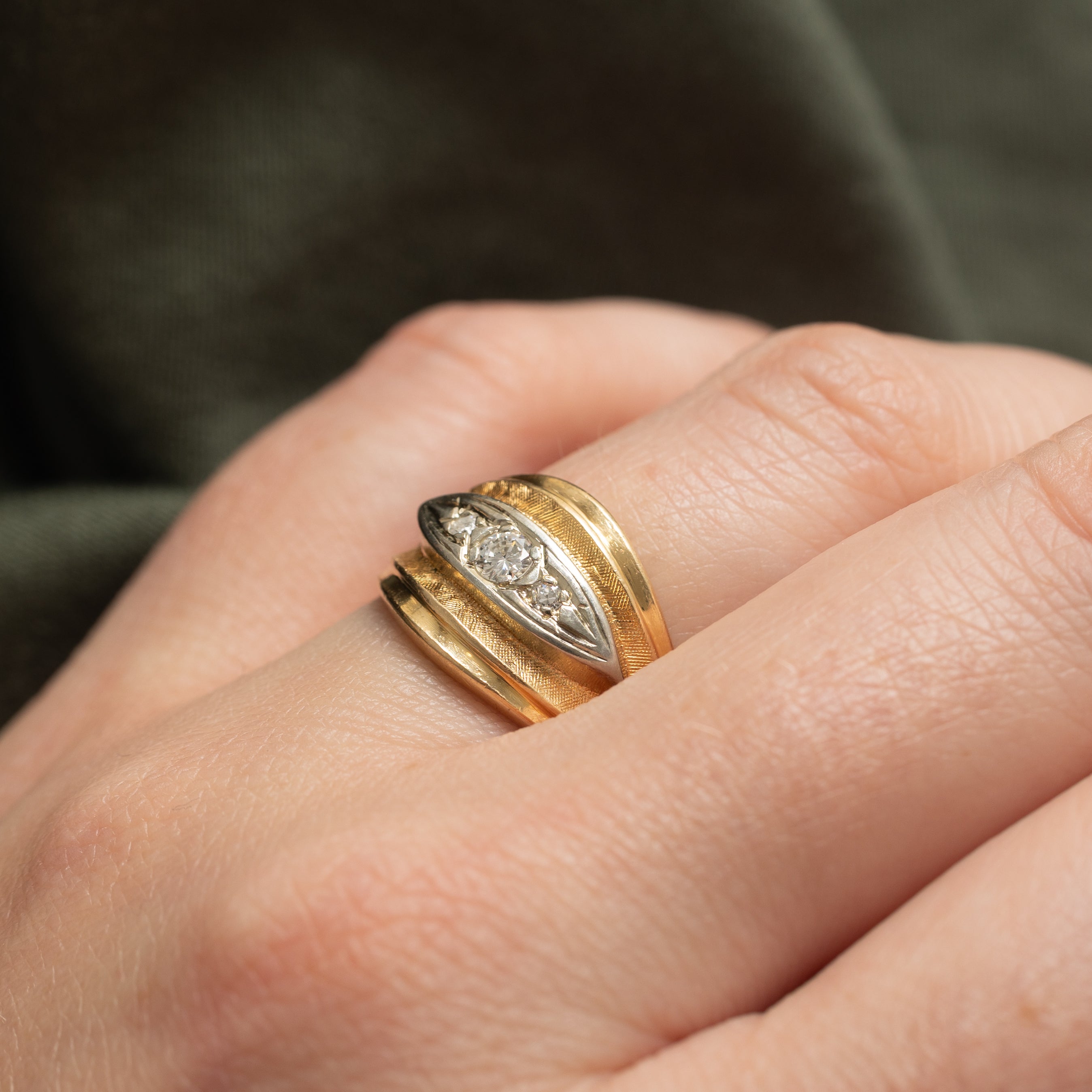 Diamond Marquise Shaped Textured Chunky Ring | 0.12ctw | SZ 6.0 |