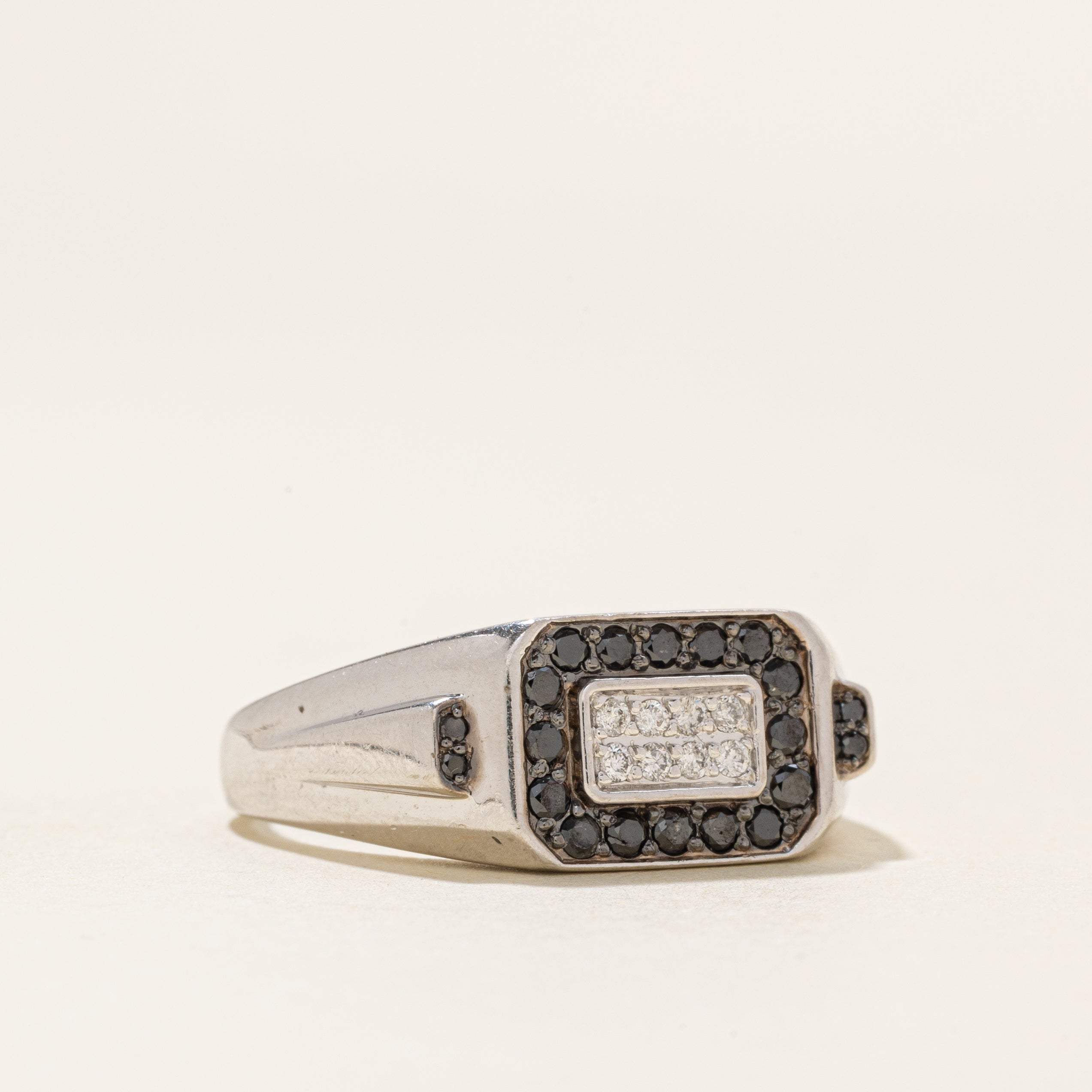 Pavé Set Black & White Diamond Grid Signet Ring | 0.26ctw | SZ 10.25 |