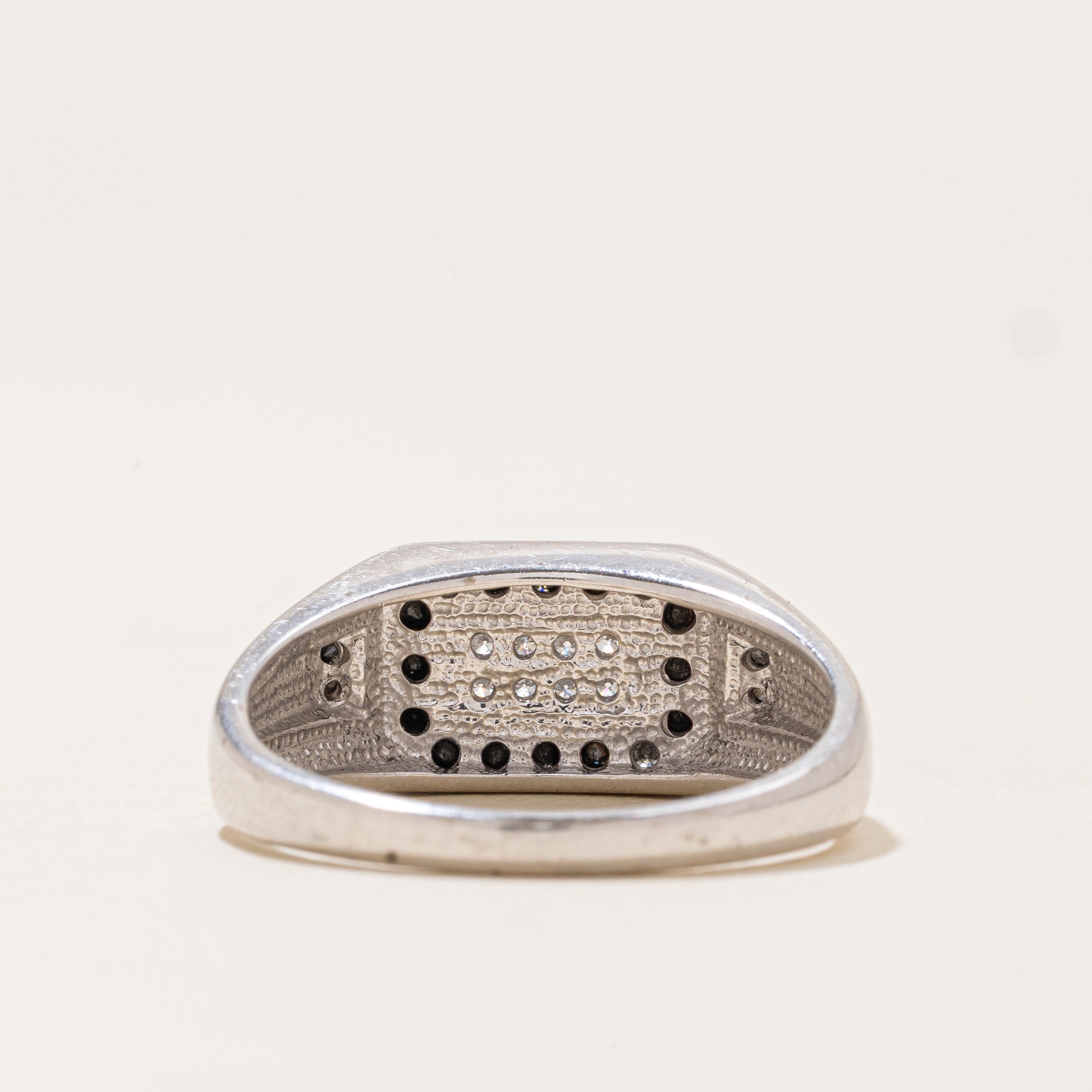 Pavé Set Black & White Diamond Grid Signet Ring | 0.26ctw | SZ 10.25 |