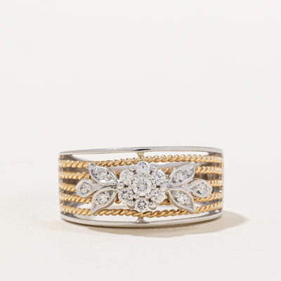 Two Tone Gold Diamond Floral Band | 0.30ctw | SZ 6.75 |