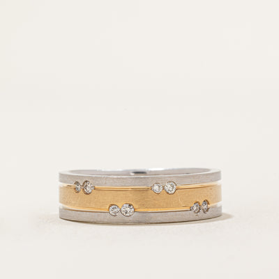 Two Tone Flush Set Scattered Diamond Band | 0.14ctw | SZ 10.25