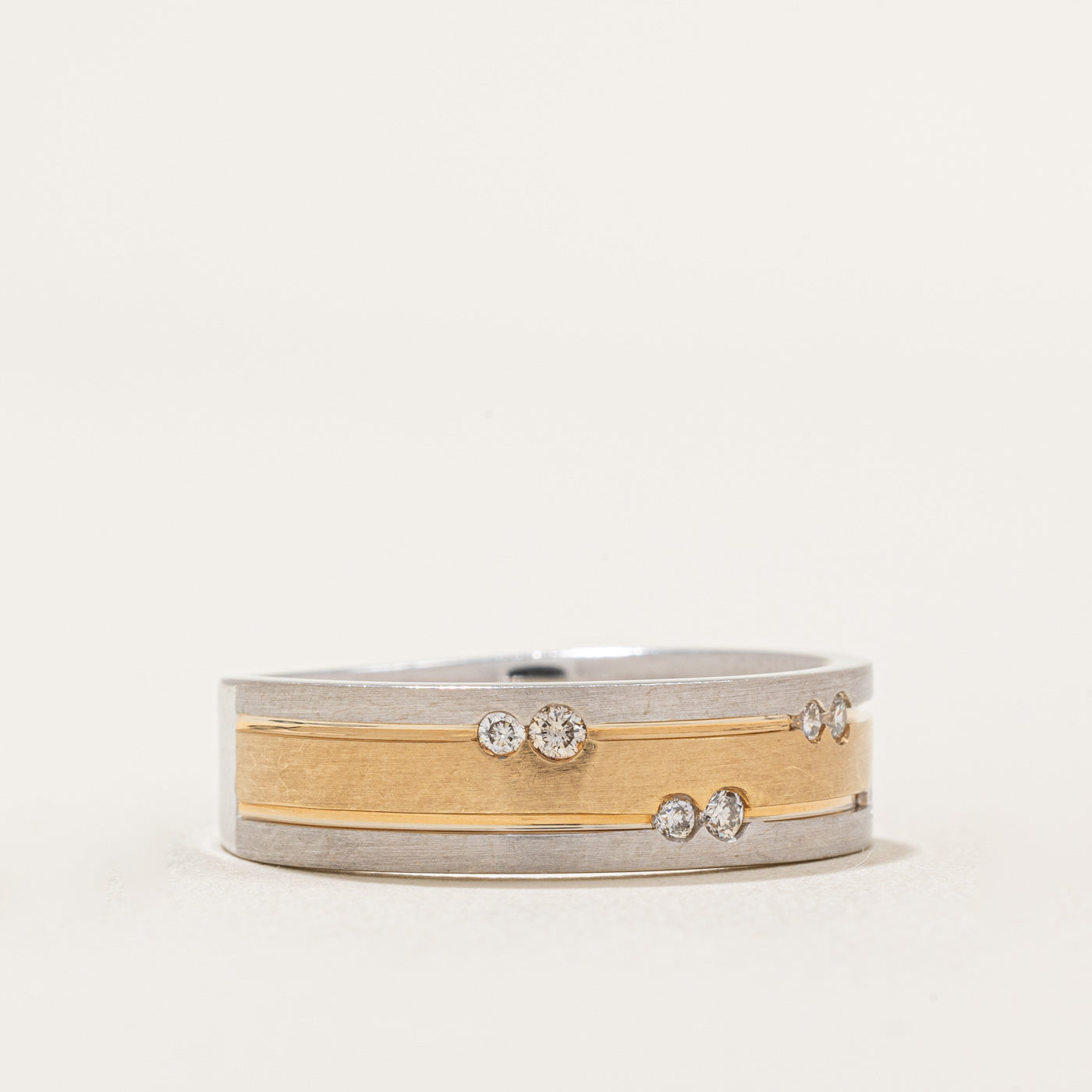 Two Tone Flush Set Scattered Diamond Band | 0.14ctw | SZ 10.25