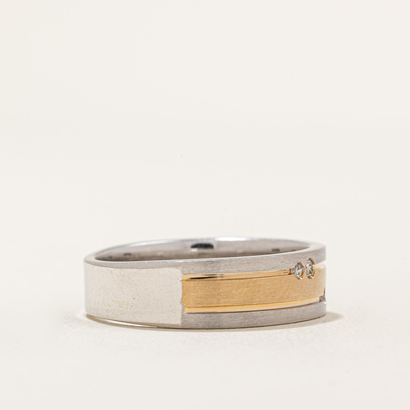 Two Tone Flush Set Scattered Diamond Band | 0.14ctw | SZ 10.25