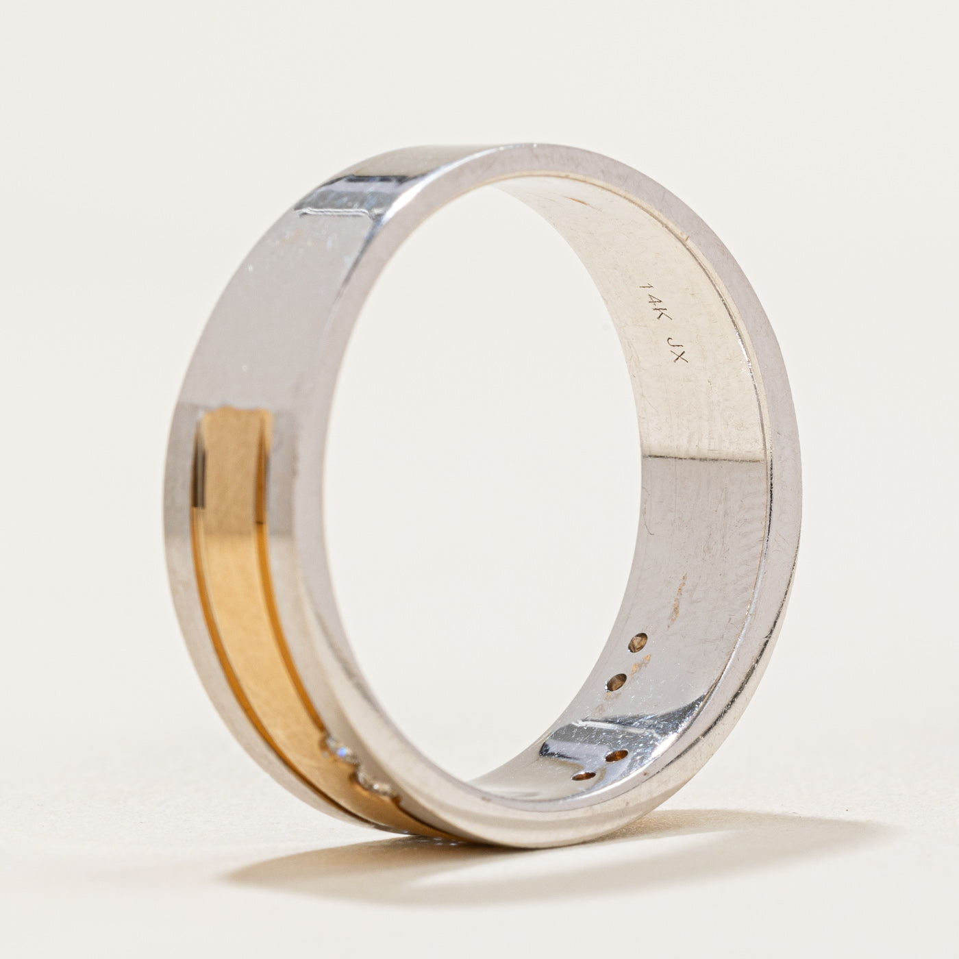 Two Tone Flush Set Scattered Diamond Band | 0.14ctw | SZ 10.25