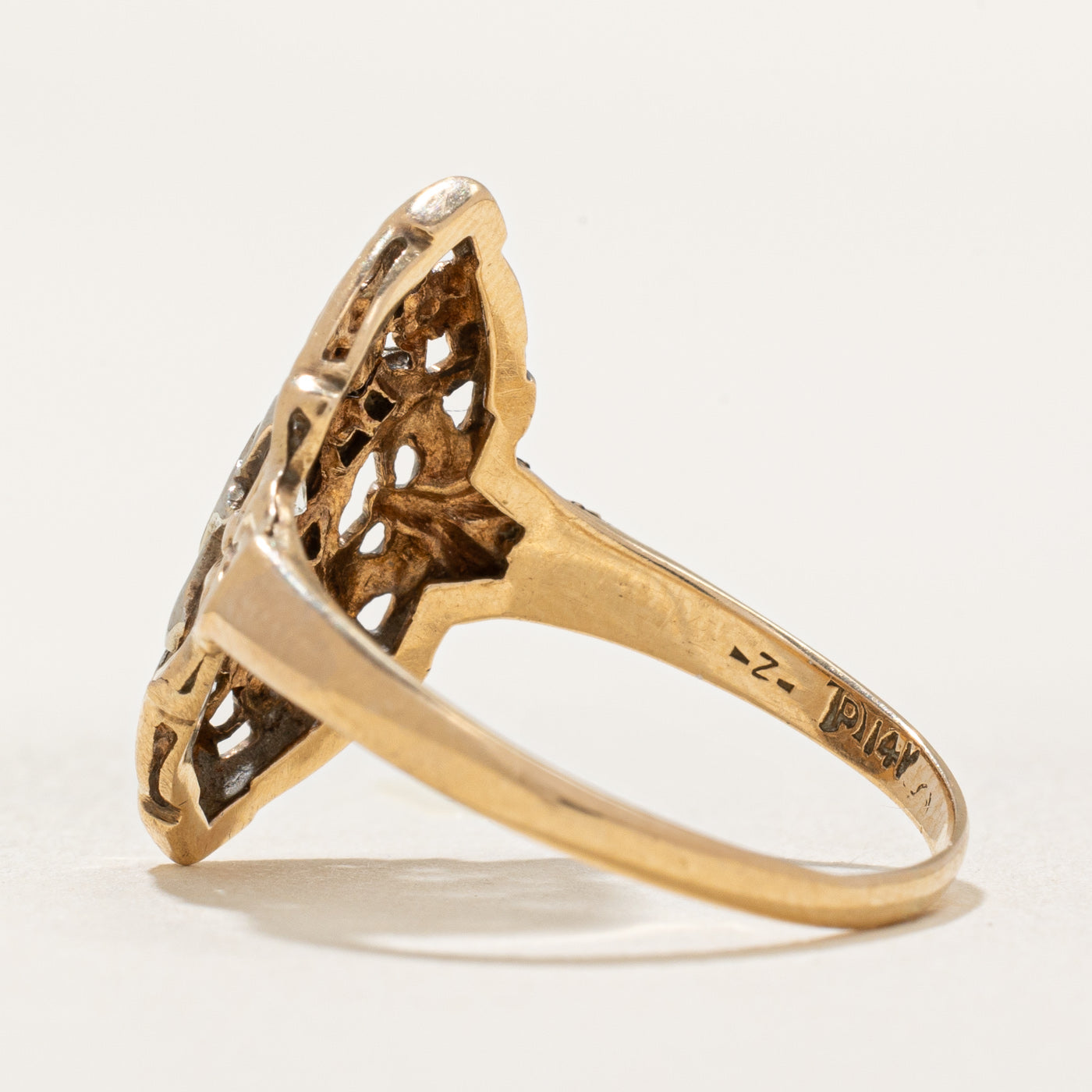 Bague en or bicolore sertie de diamants taille marquise | 0,16 ct | Taille 7,5