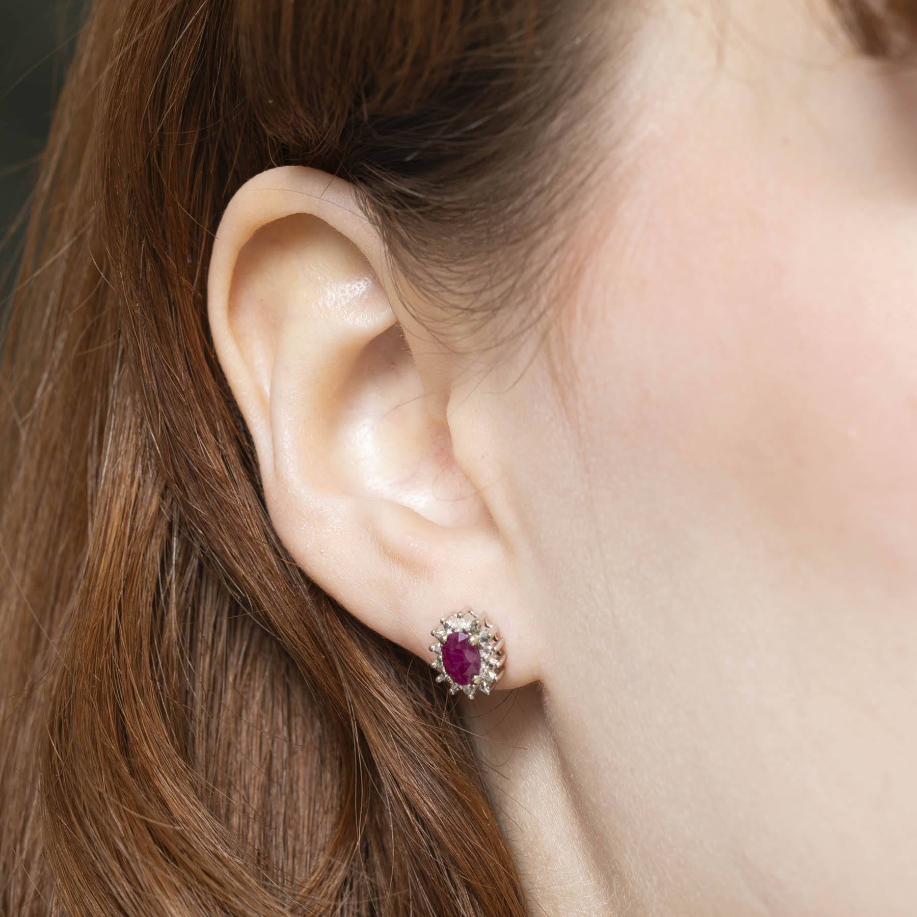 Ruby & Diamond Petal Stud Earrings | 0.80ctw | 0.02ctw |