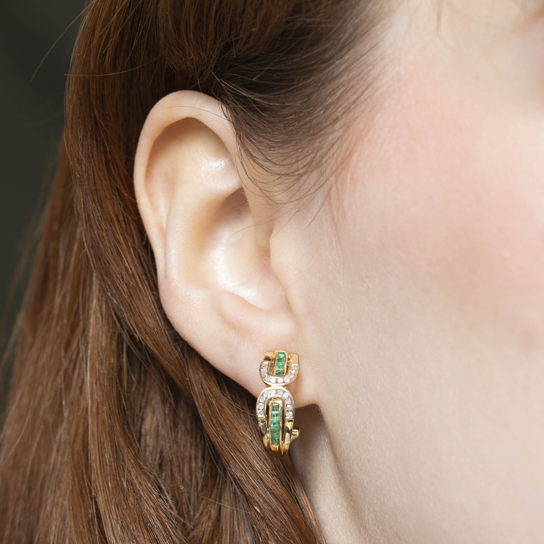Emerald & Diamond Omega Back Earrings | 0.15ctw | 0.20ctw |